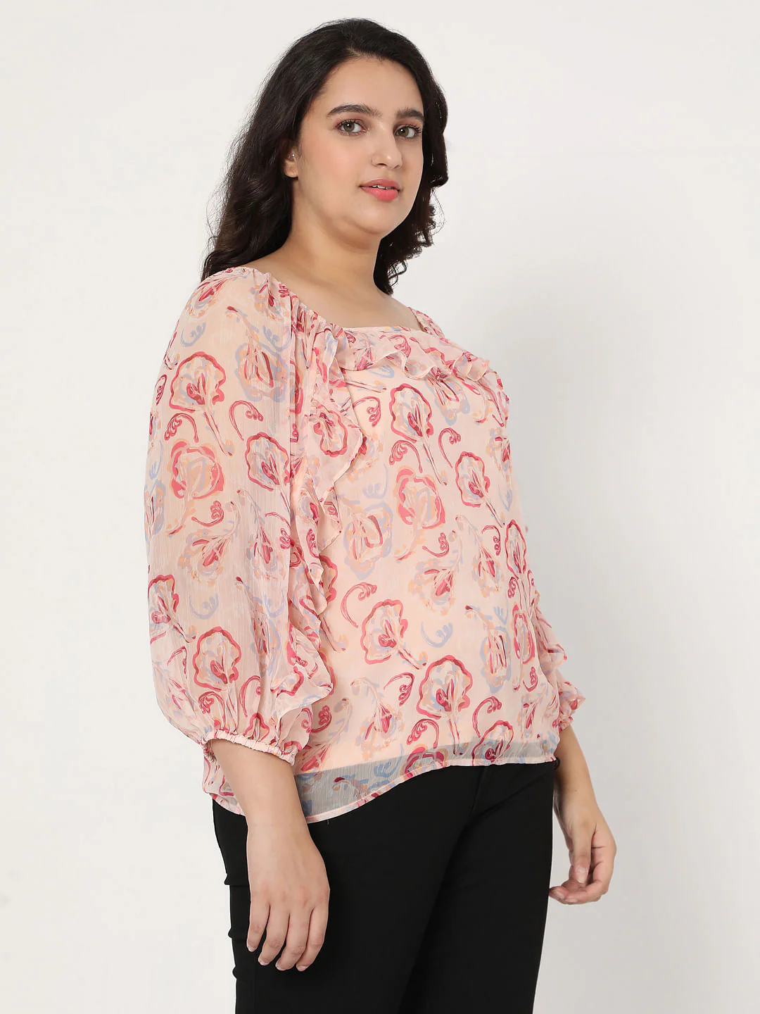Curve Pink Floral Sheer Top - Image 3