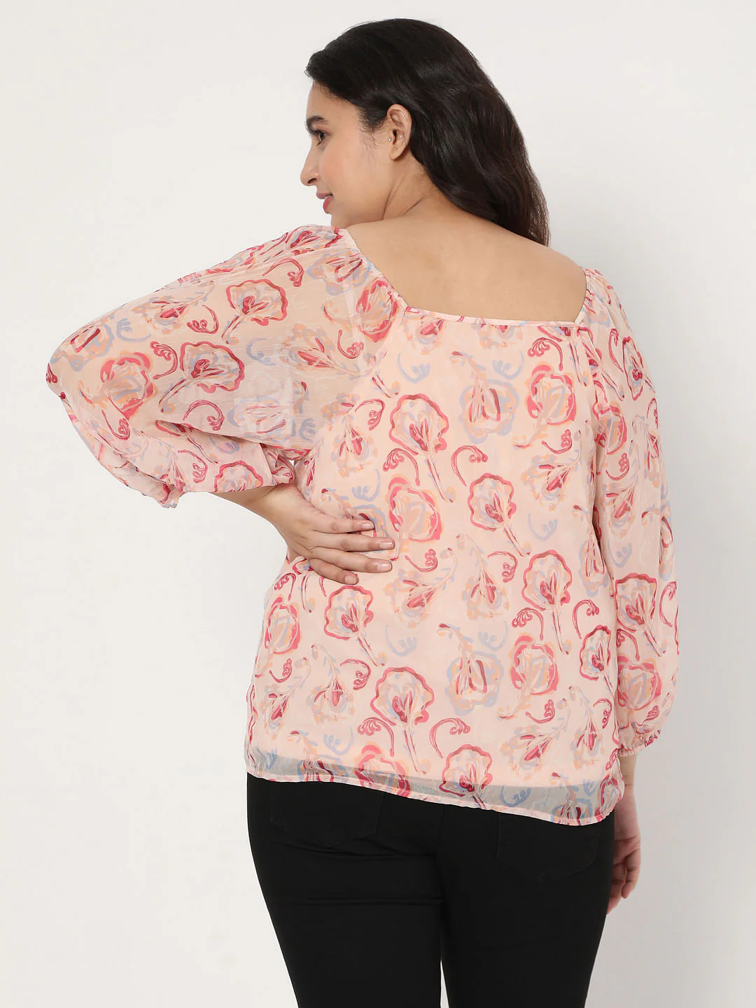 Curve Pink Floral Sheer Top - Image 4
