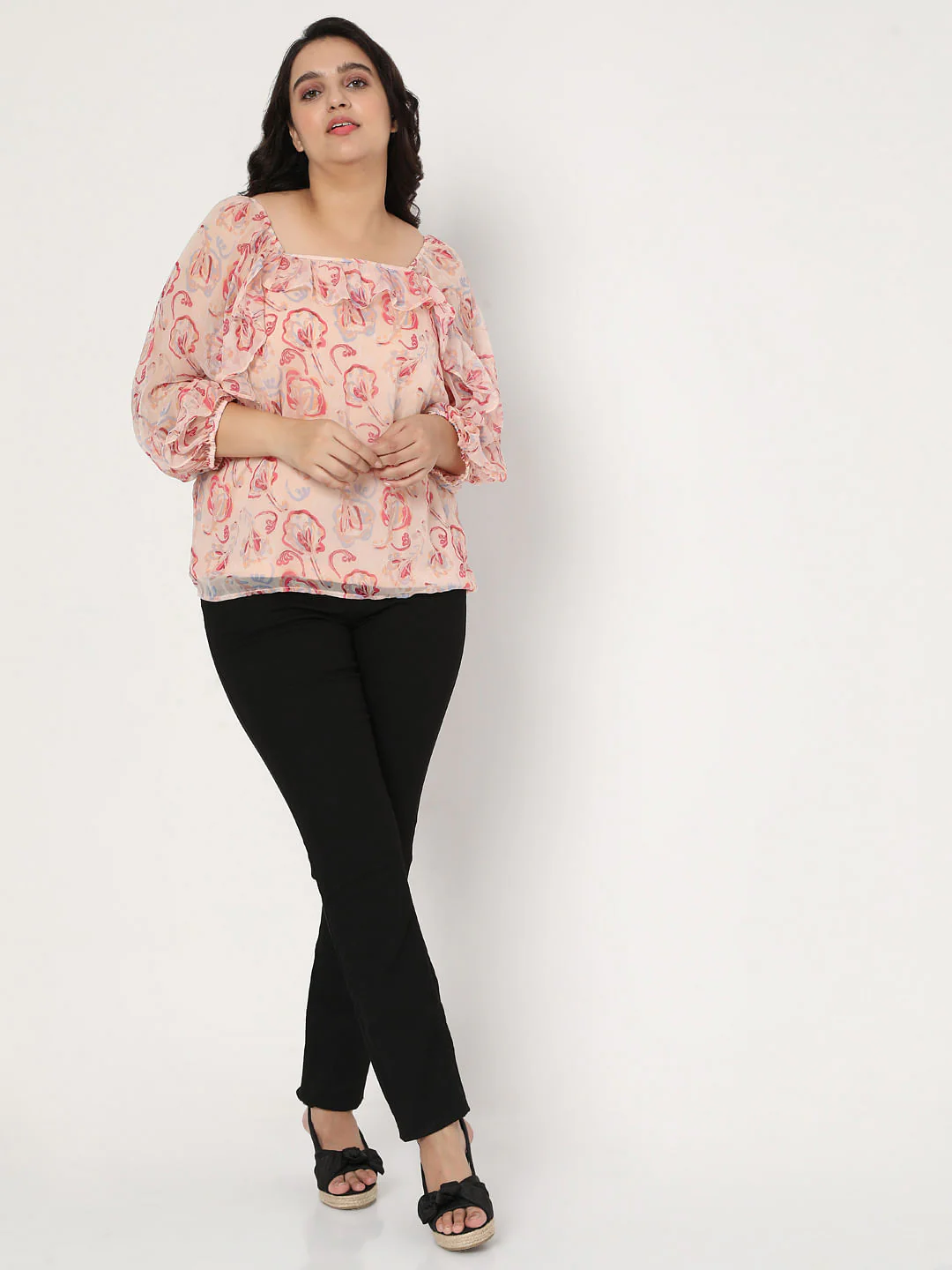 Curve Pink Floral Sheer Top - Image 5