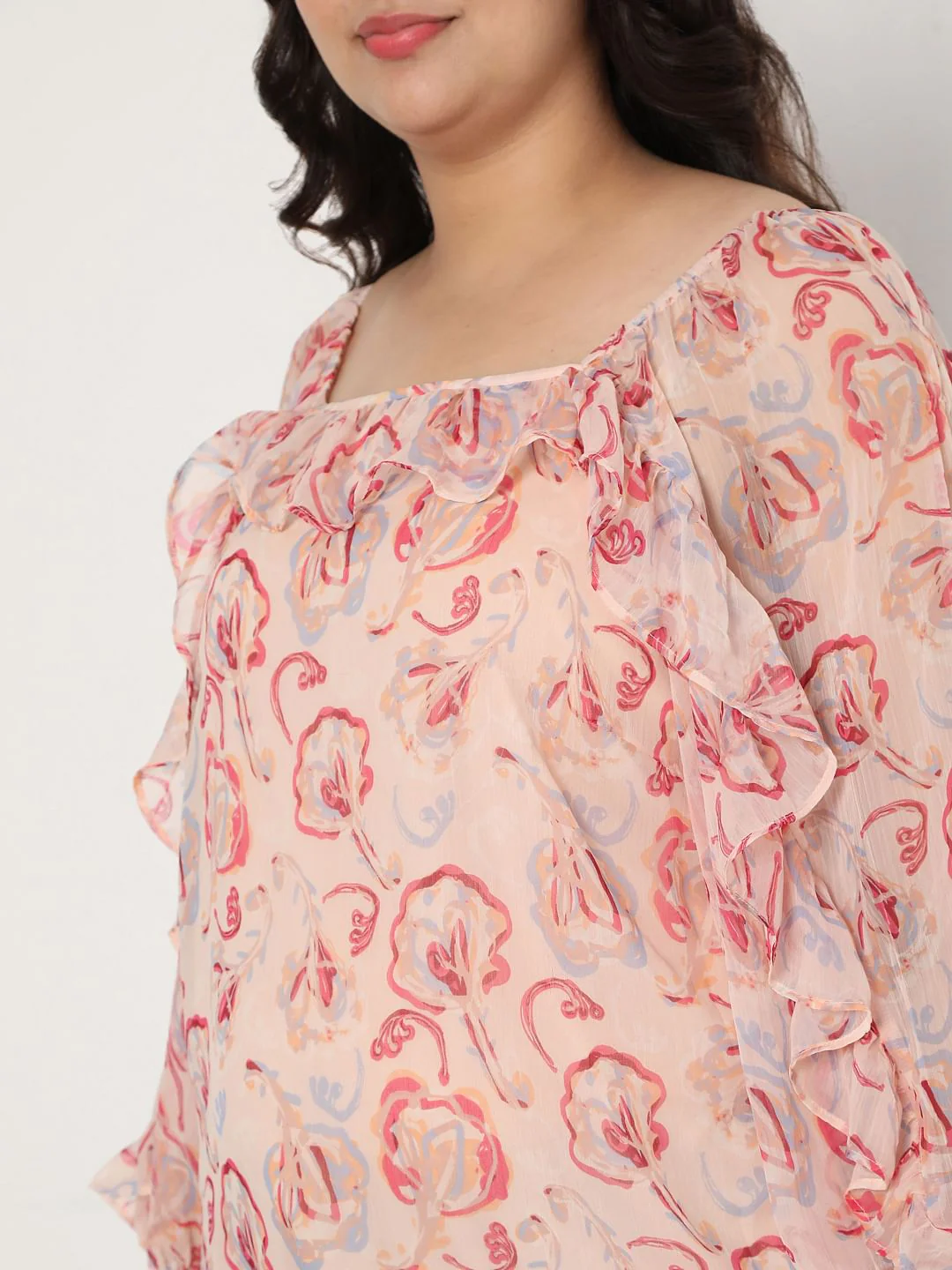 Curve Pink Floral Sheer Top - Image 6