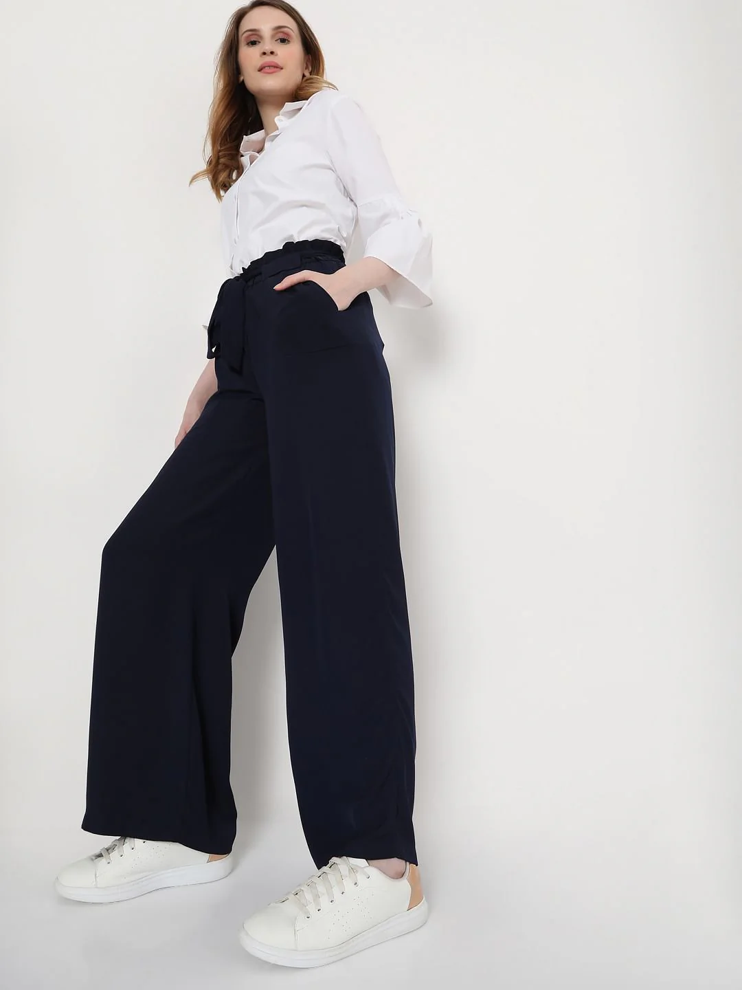 Navy Blue High Rise Wide Leg Co-Ord Set Pants