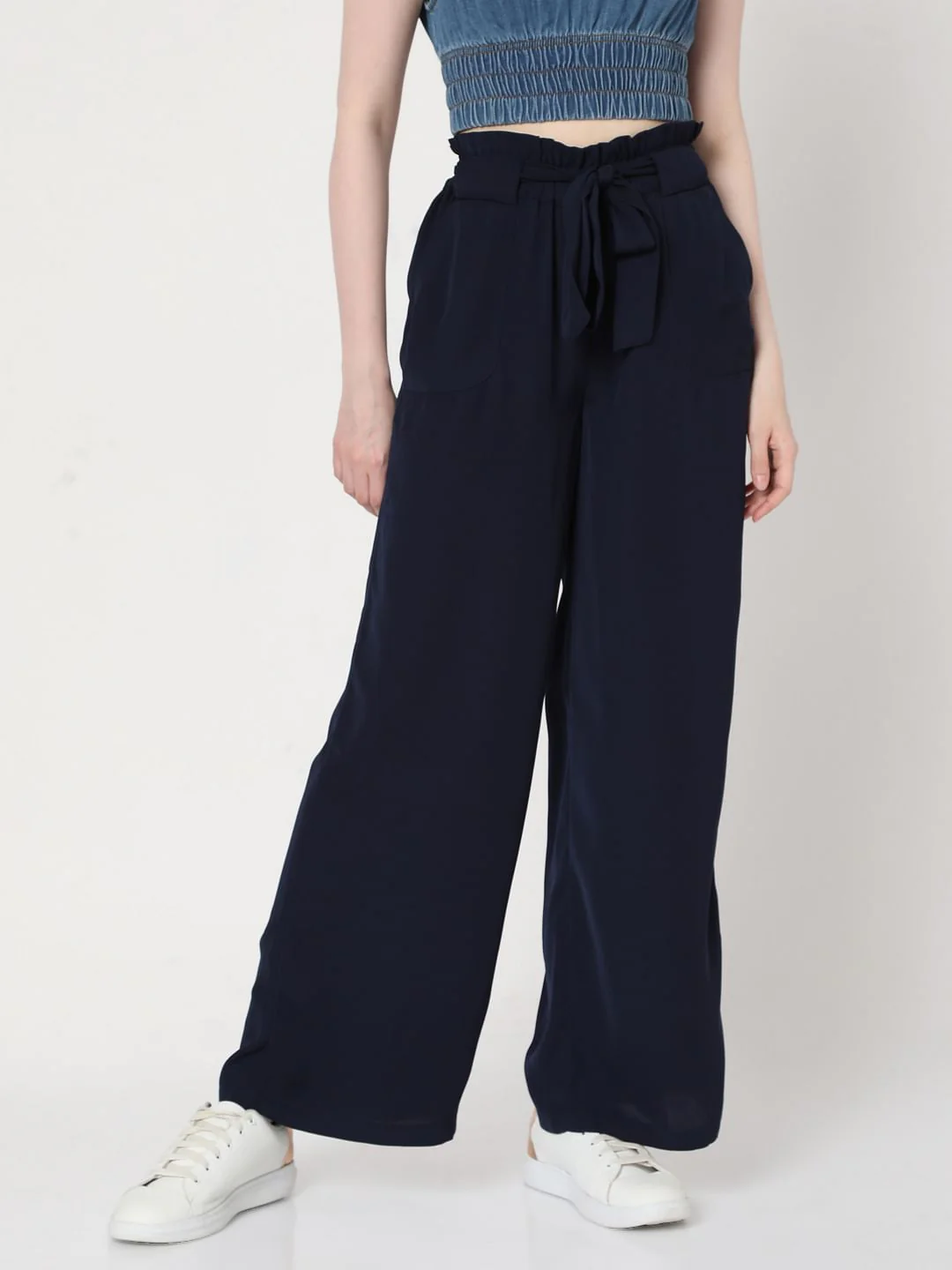 Navy Blue High Rise Wide Leg Co-Ord Set Pants - Image 2