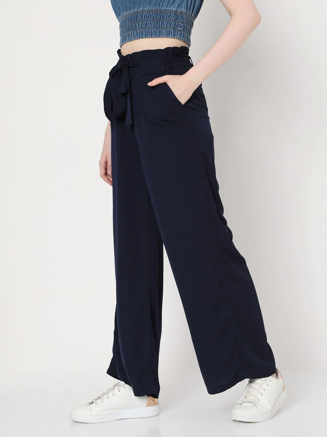 Navy Blue High Rise Wide Leg Co-Ord Set Pants - Image 3