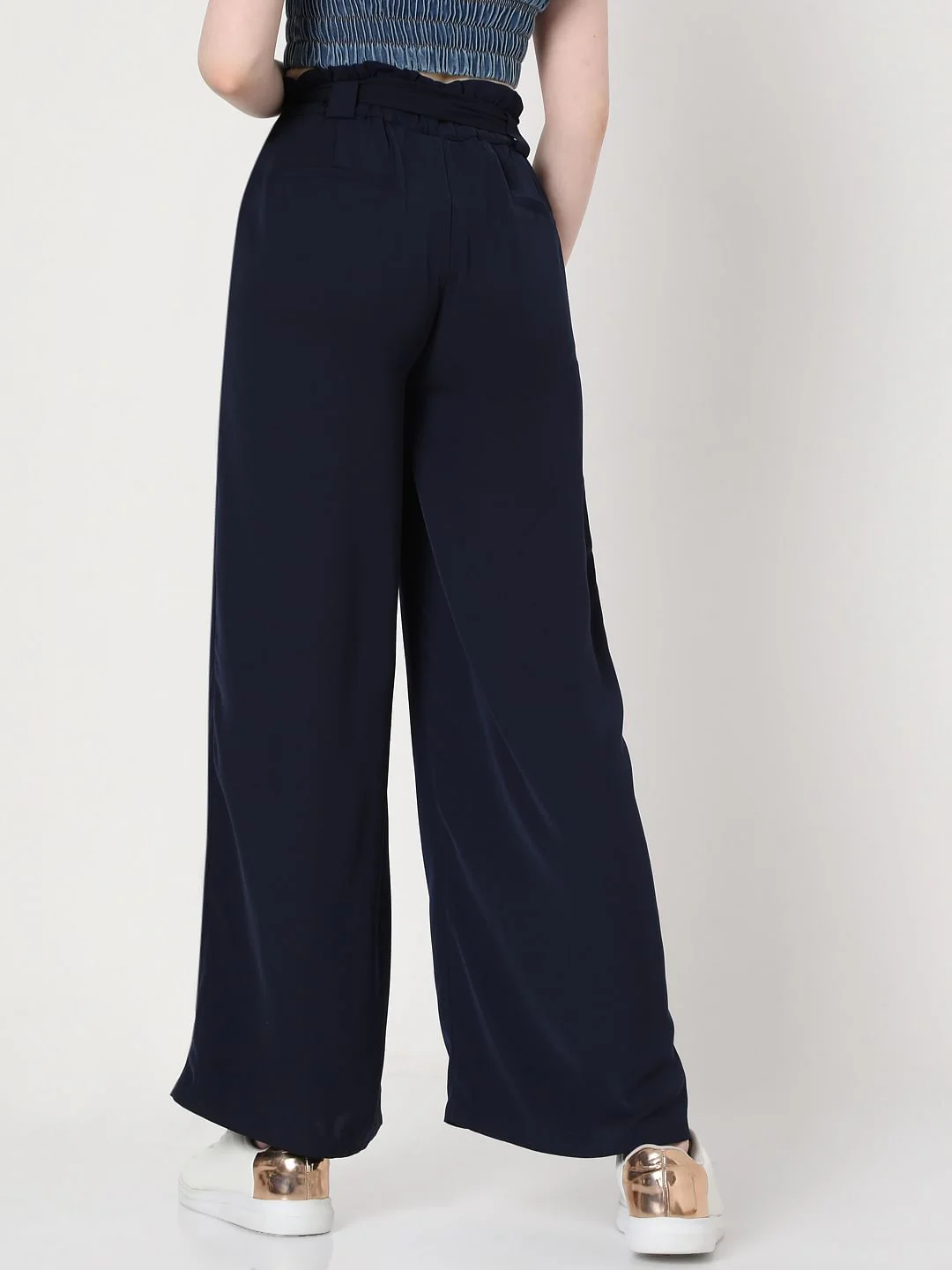 Navy Blue High Rise Wide Leg Co-Ord Set Pants - Image 4