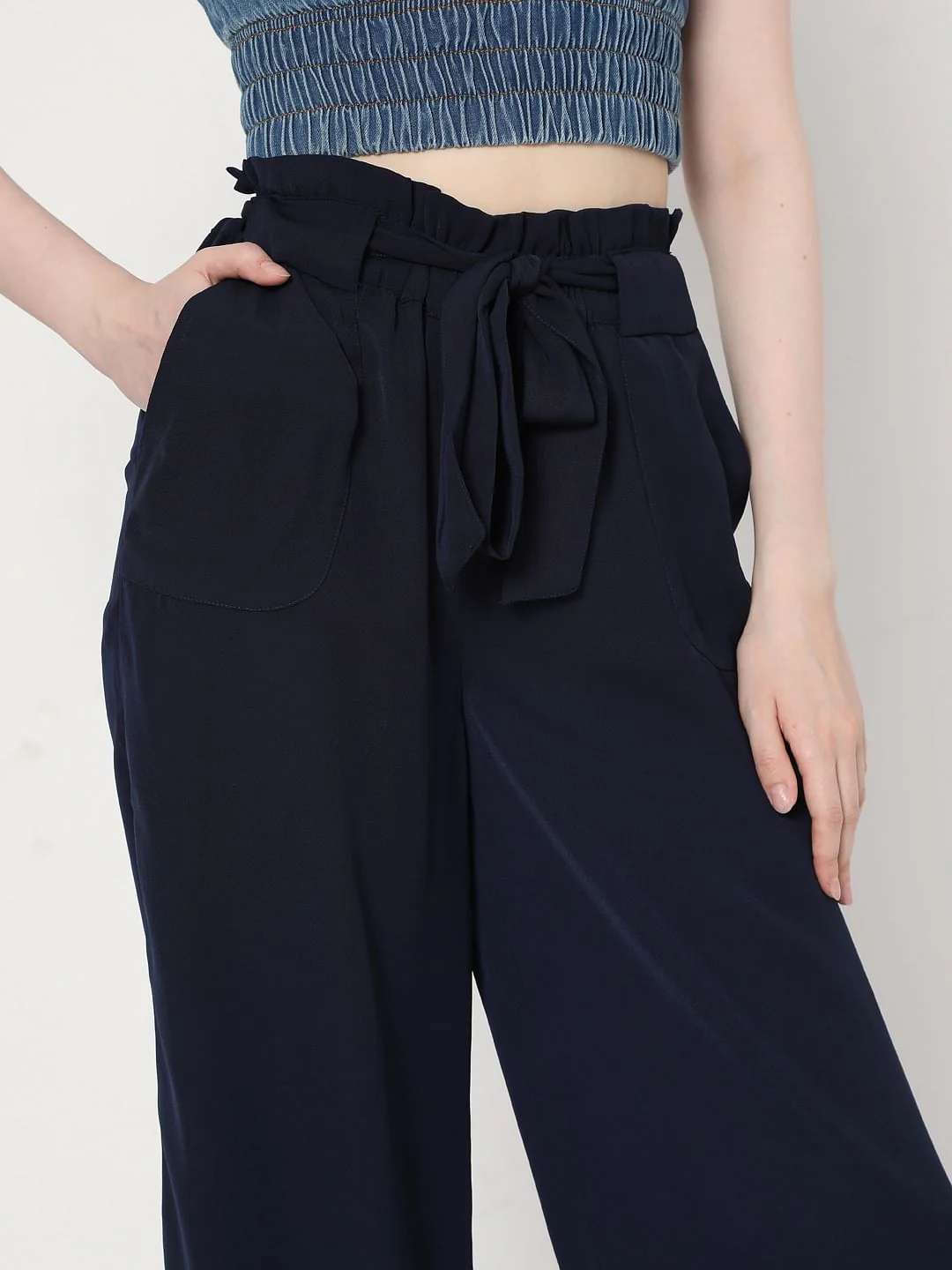 Navy Blue High Rise Wide Leg Co-Ord Set Pants - Image 5