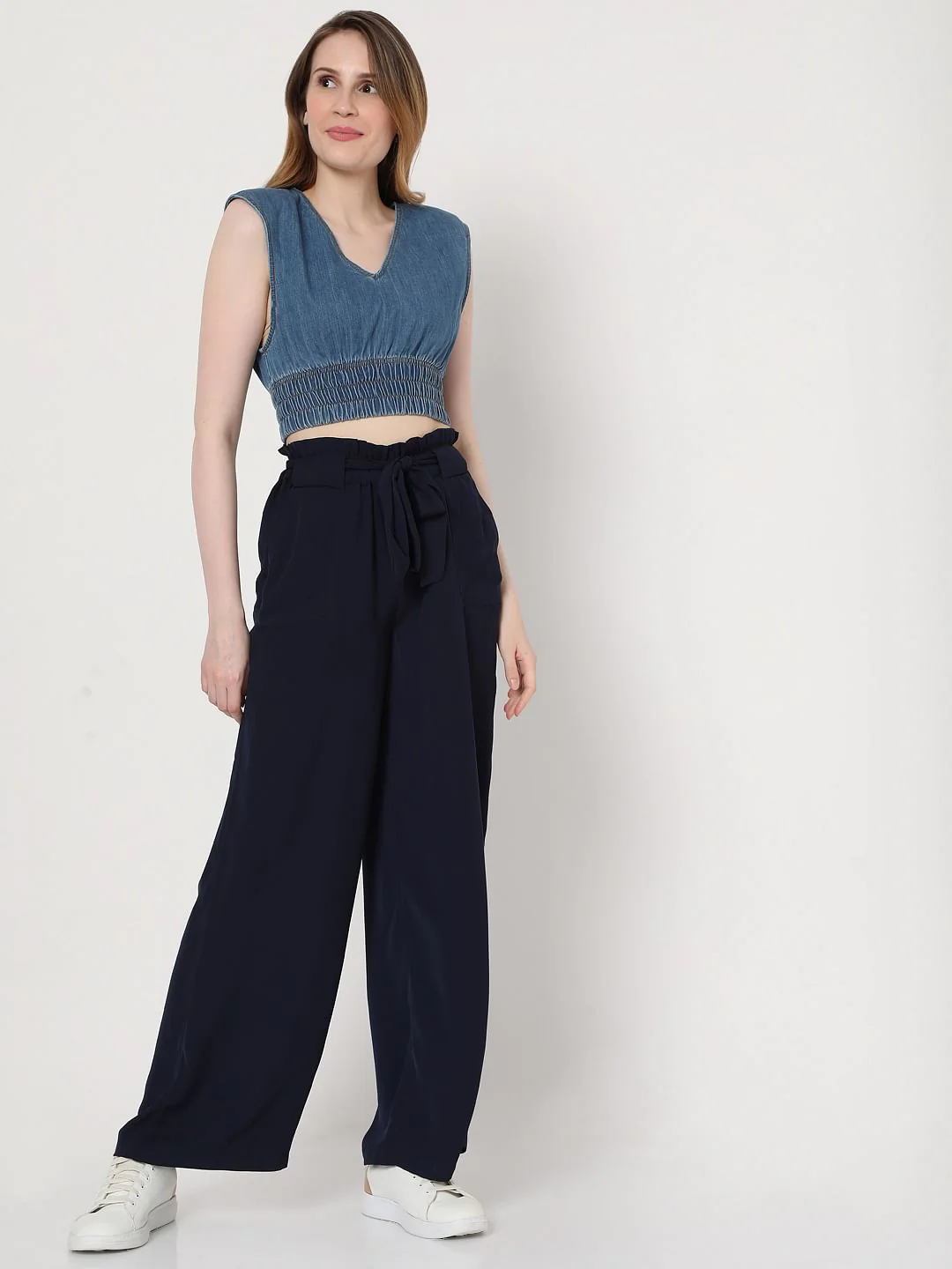 Navy Blue High Rise Wide Leg Co-Ord Set Pants - Image 6