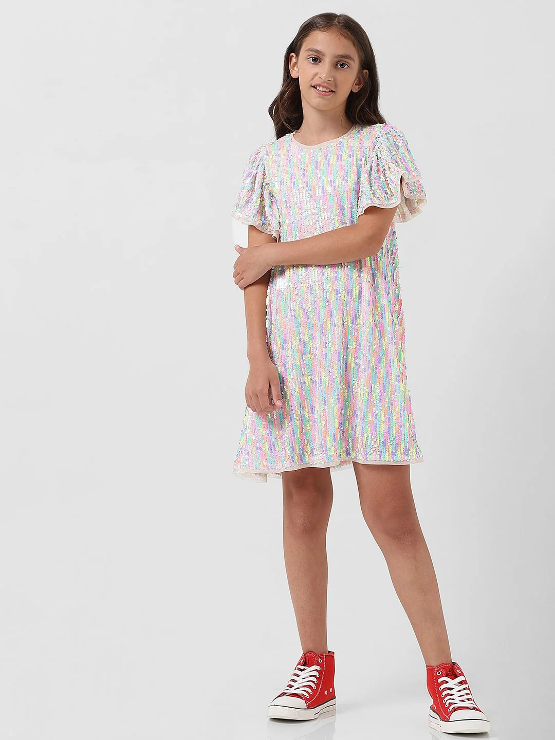 Girl Lilac Sequinned Shift Dress - Image 2