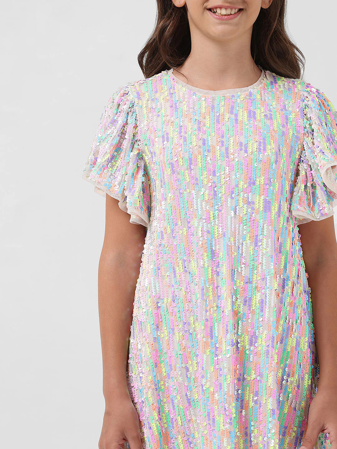 Girl Lilac Sequinned Shift Dress - Image 3