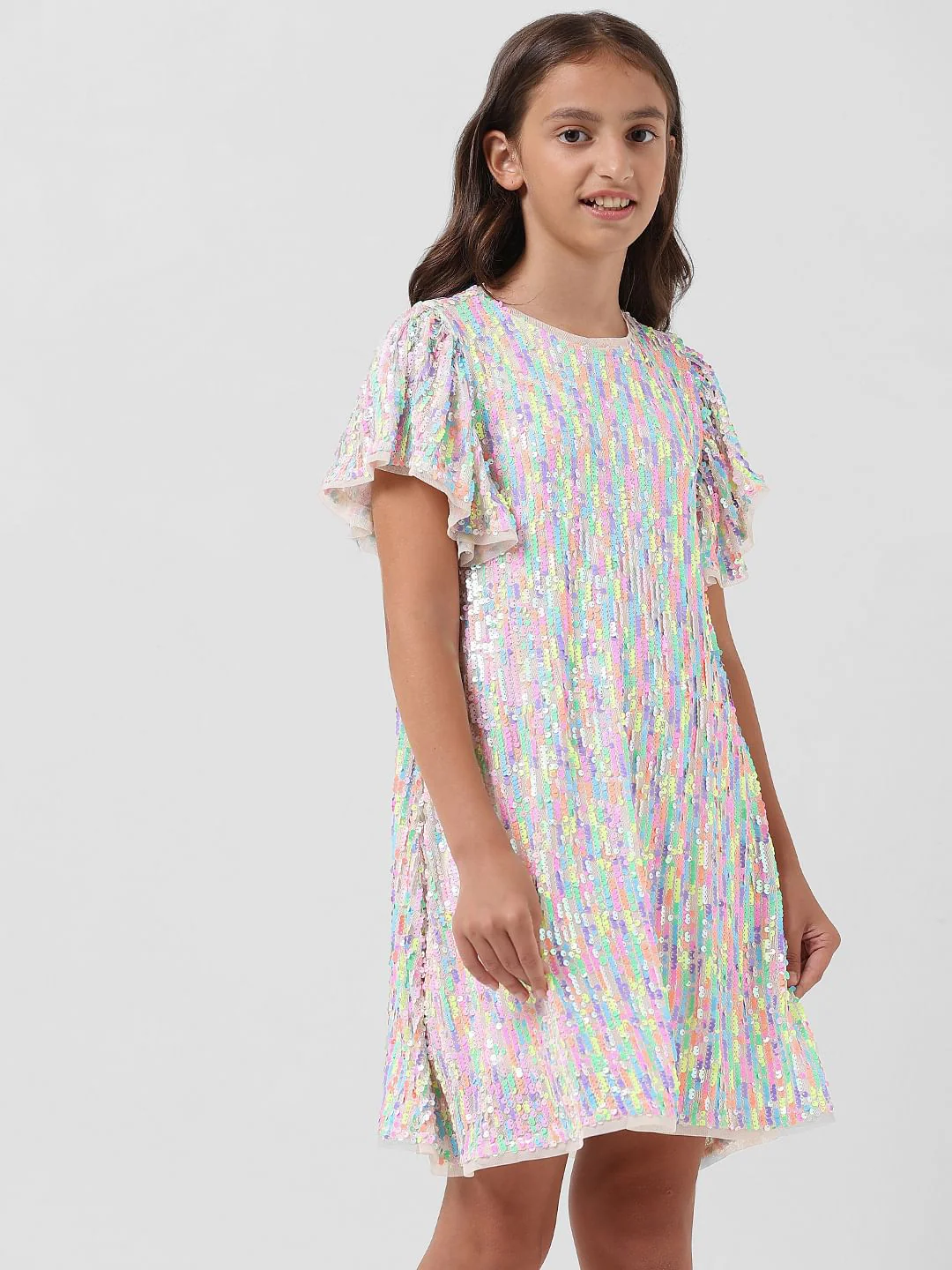 Girl Lilac Sequinned Shift Dress - Image 5