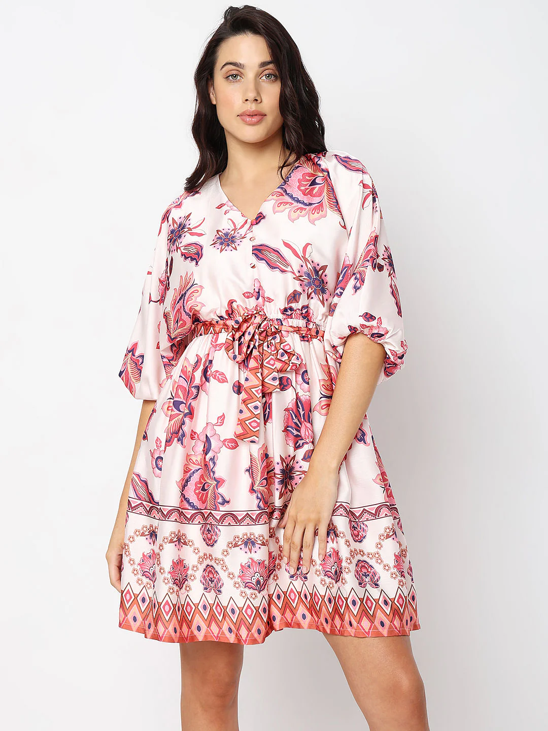 Red Floral Fit & Flare Dress - Image 2