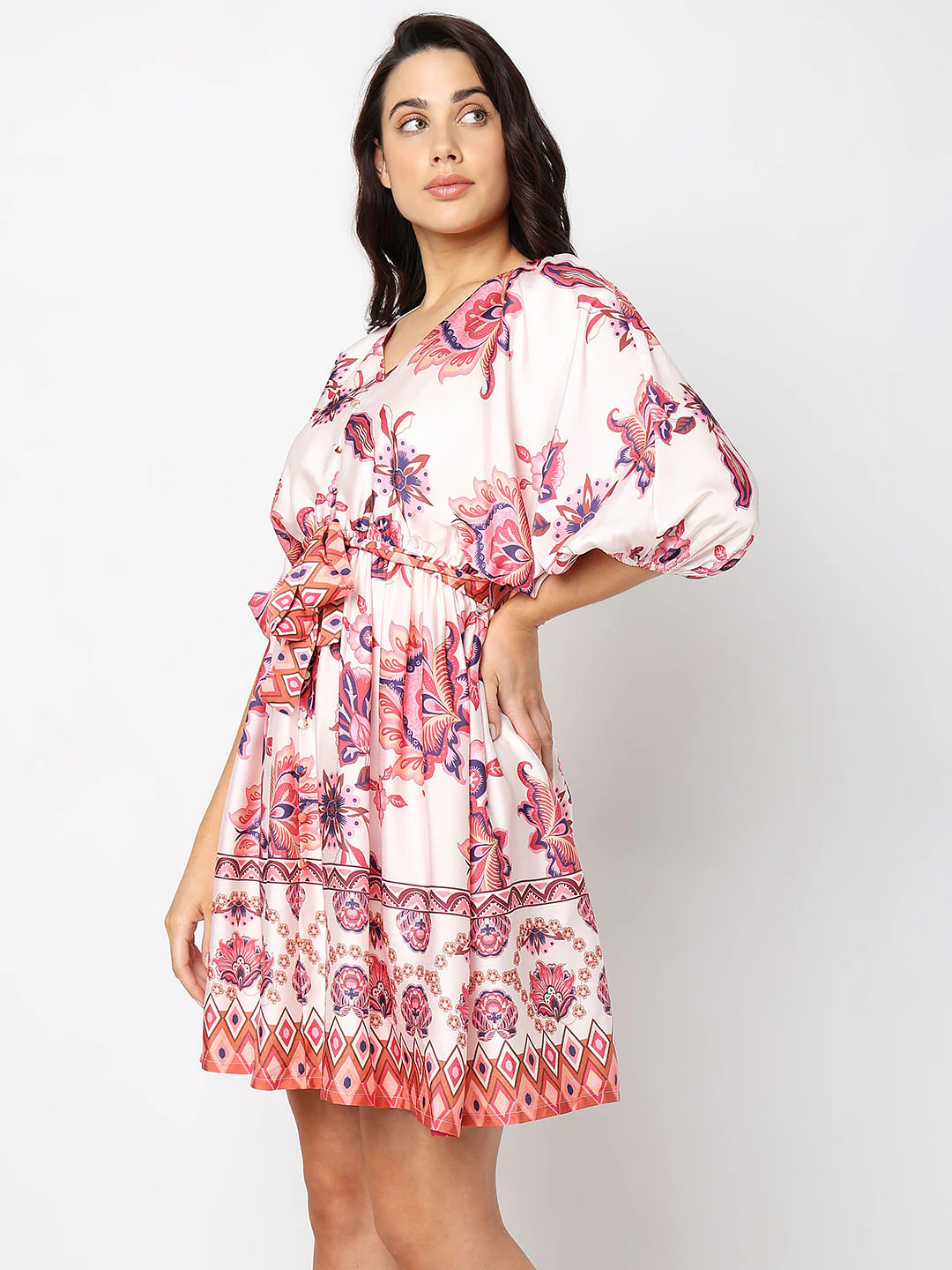 Red Floral Fit & Flare Dress - Image 3