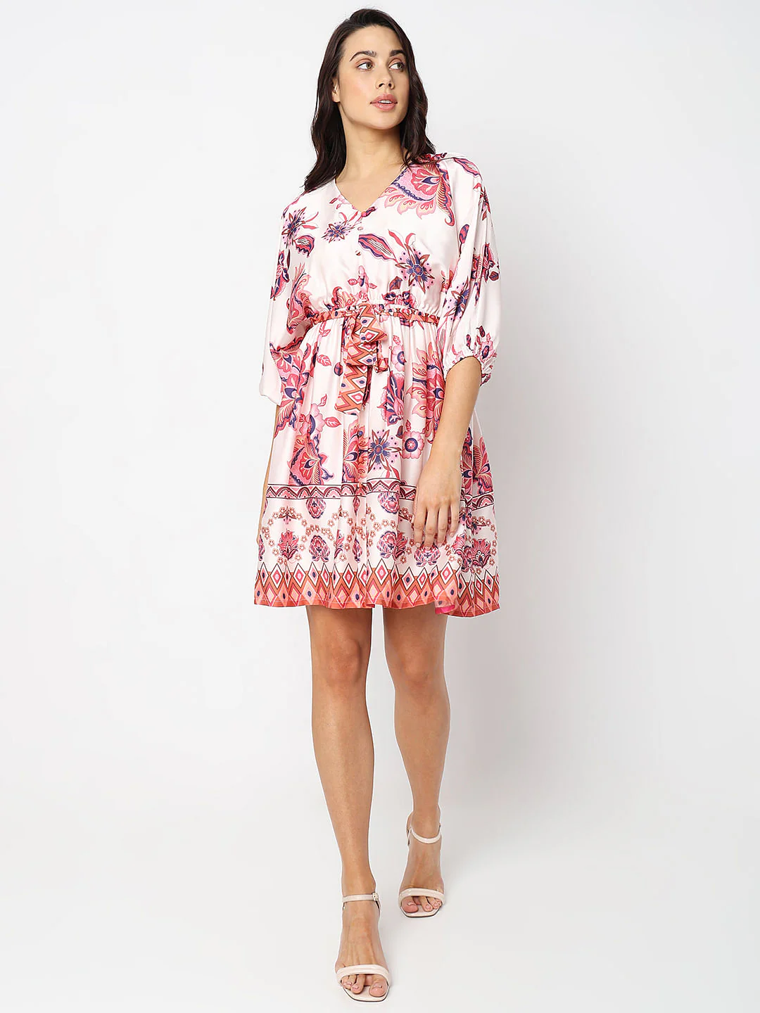 Red Floral Fit & Flare Dress - Image 5