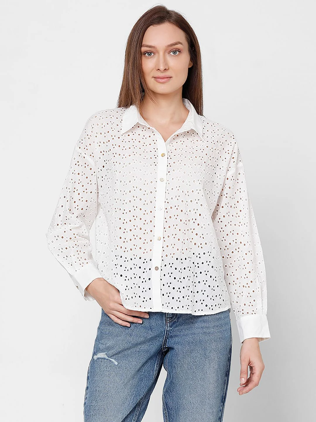 White Schiffli Cotton Shirt - Image 2