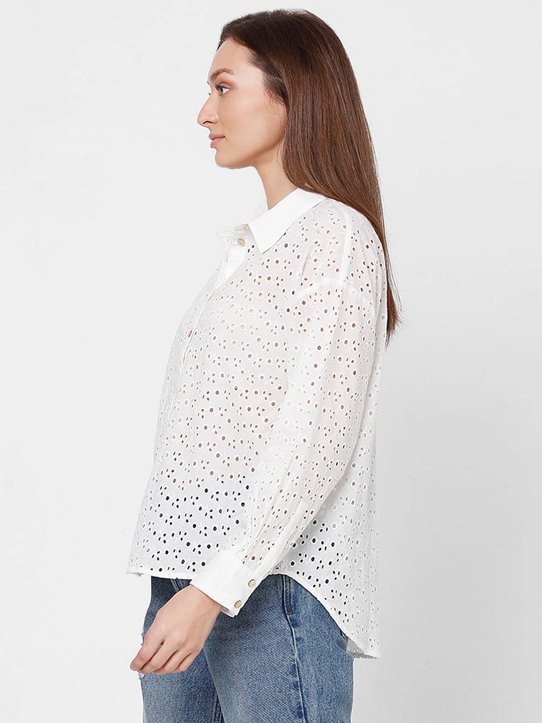 White Schiffli Cotton Shirt - Image 3