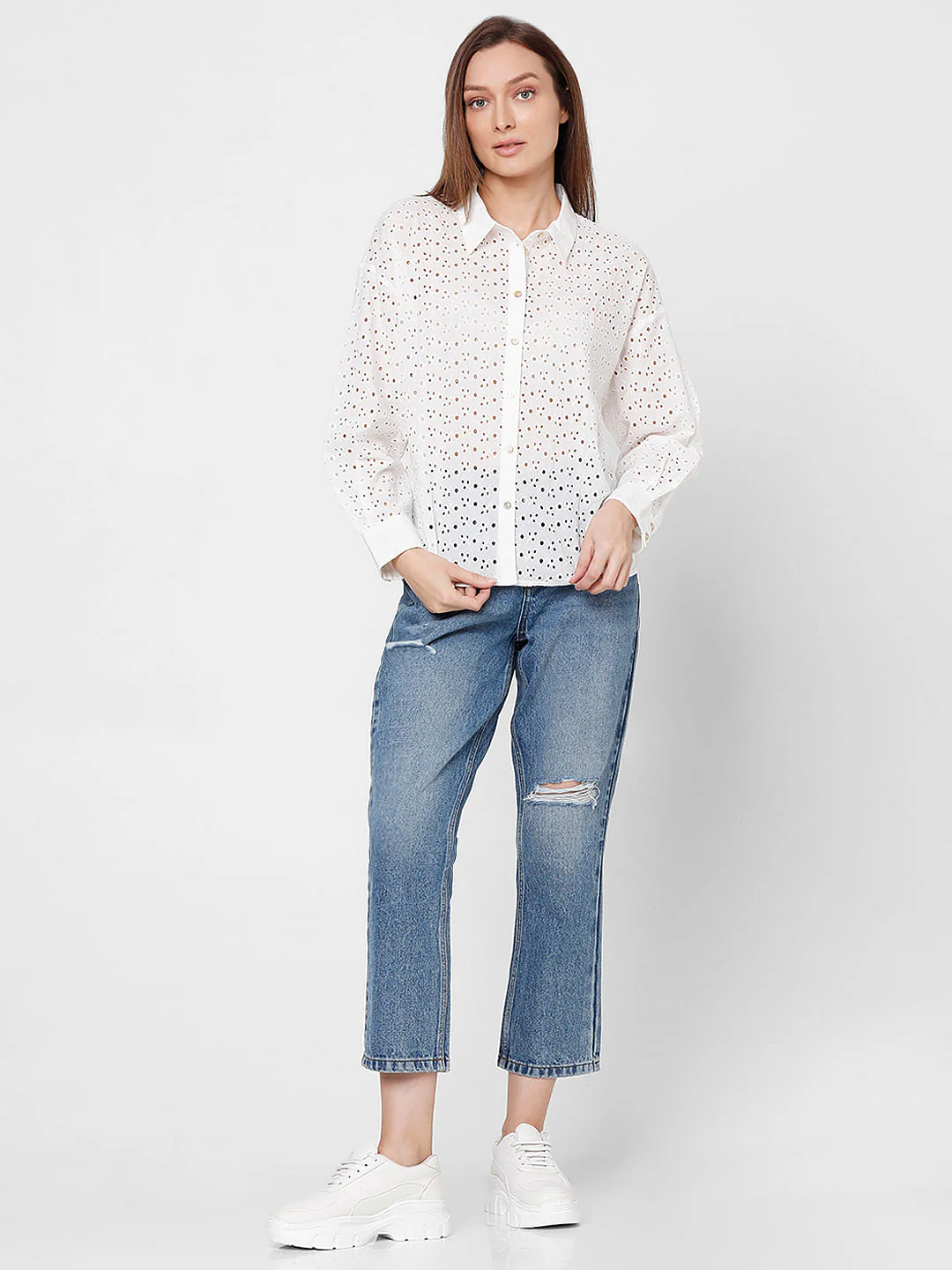 White Schiffli Cotton Shirt - Image 5