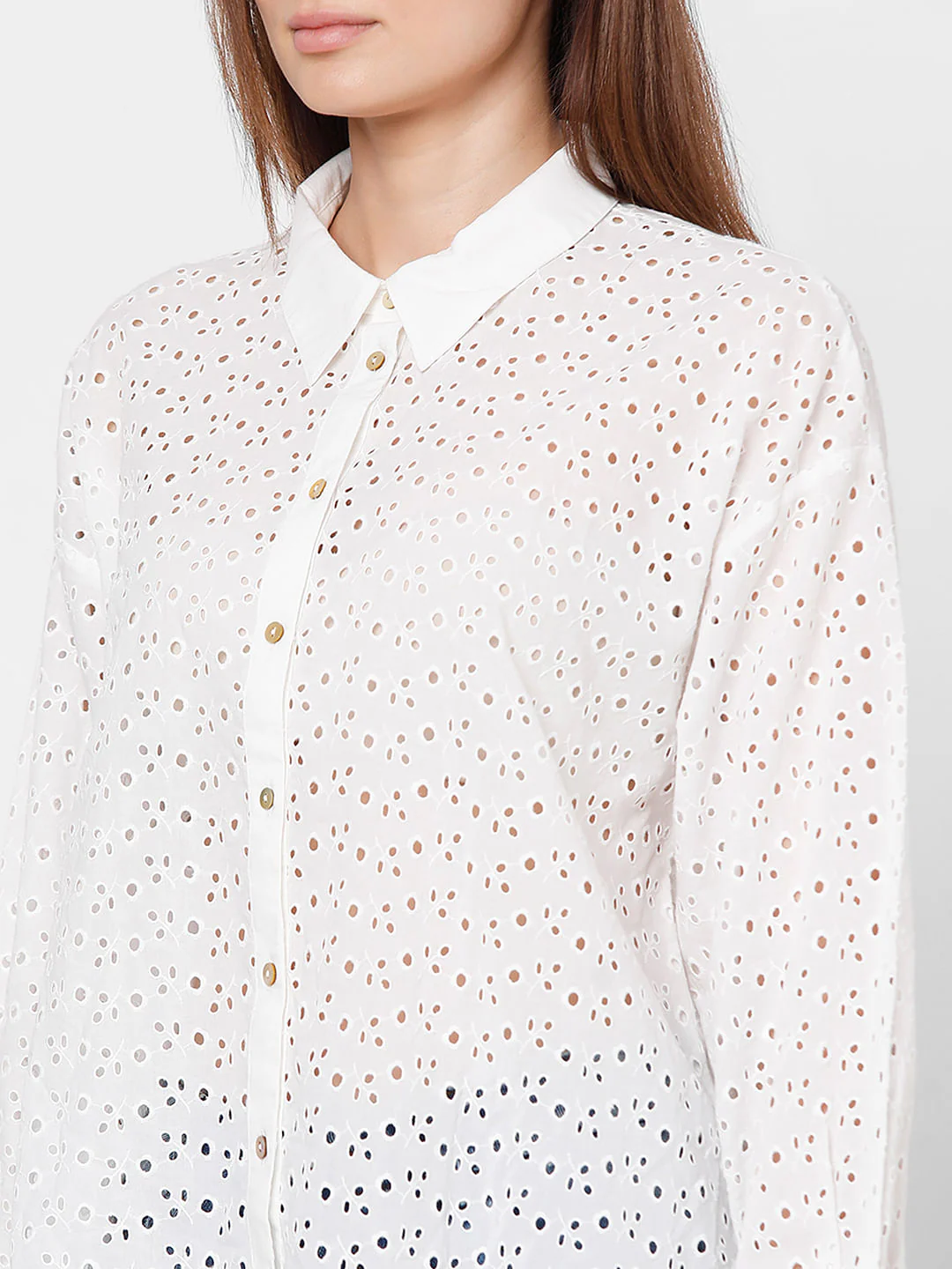 White Schiffli Cotton Shirt - Image 6