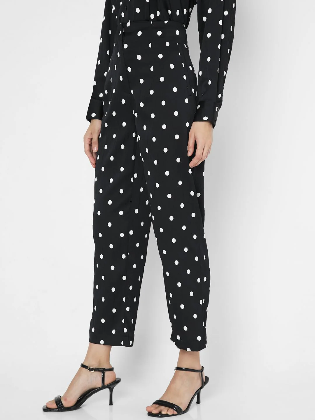 Black High Rise Polka Dot Pants - Image 3