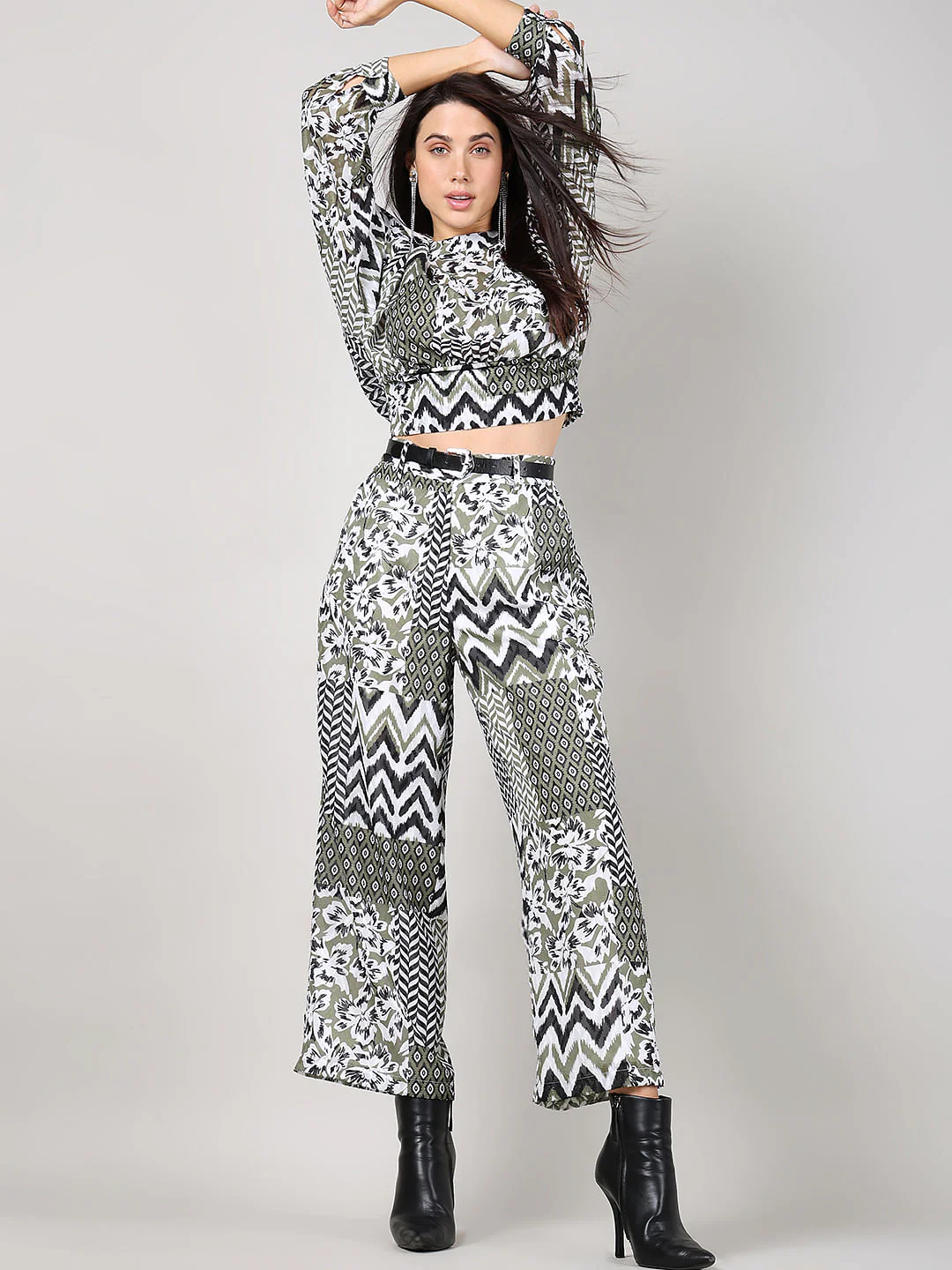 Green High Rise Printed Pants