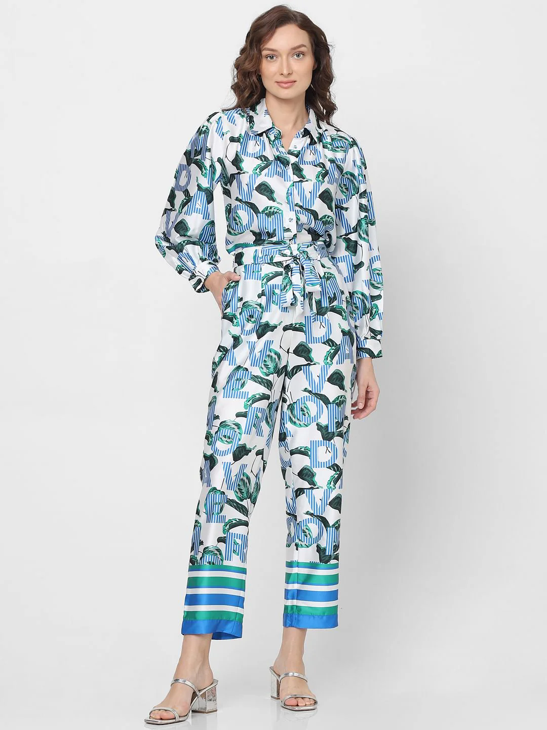 Blue High Rise Printed Co-Ord Set Pants - Image 5
