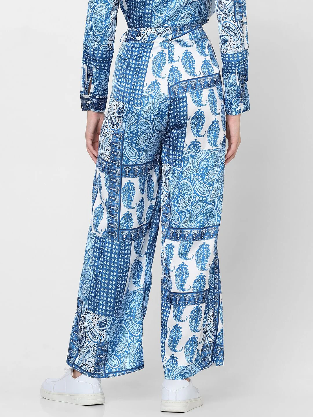 Blue High Rise Printed Pants - Image 4