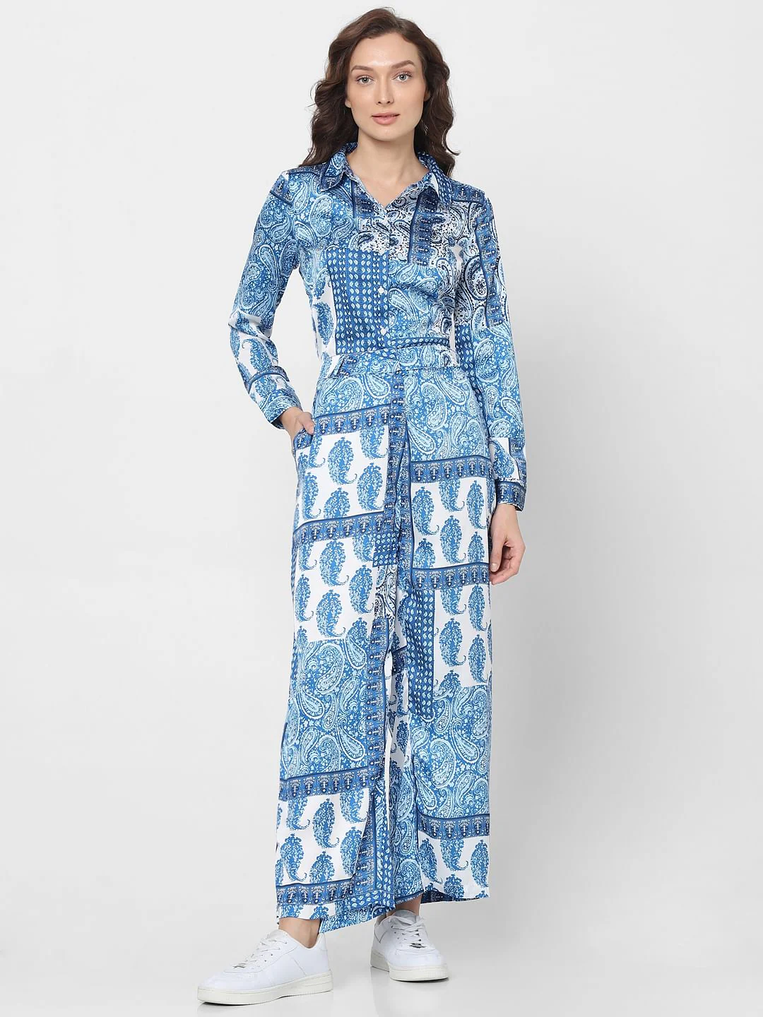 Blue High Rise Printed Pants - Image 5