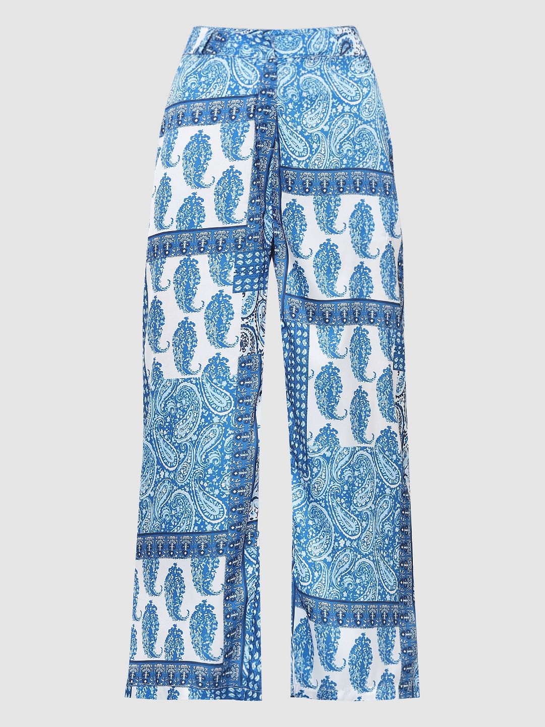 Blue High Rise Printed Pants - Image 7