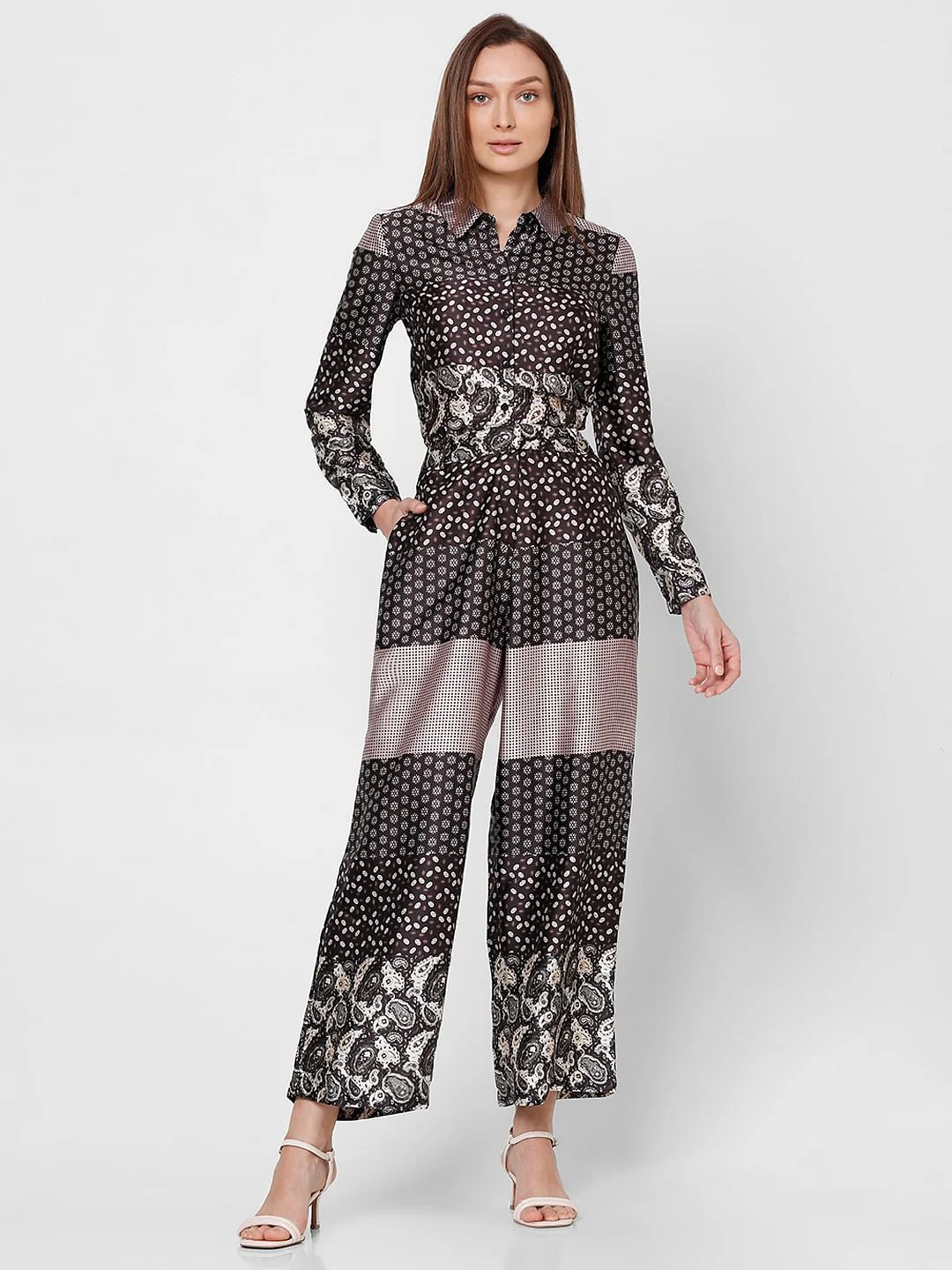 Dark Brown High Rise Printed Pants - Image 5