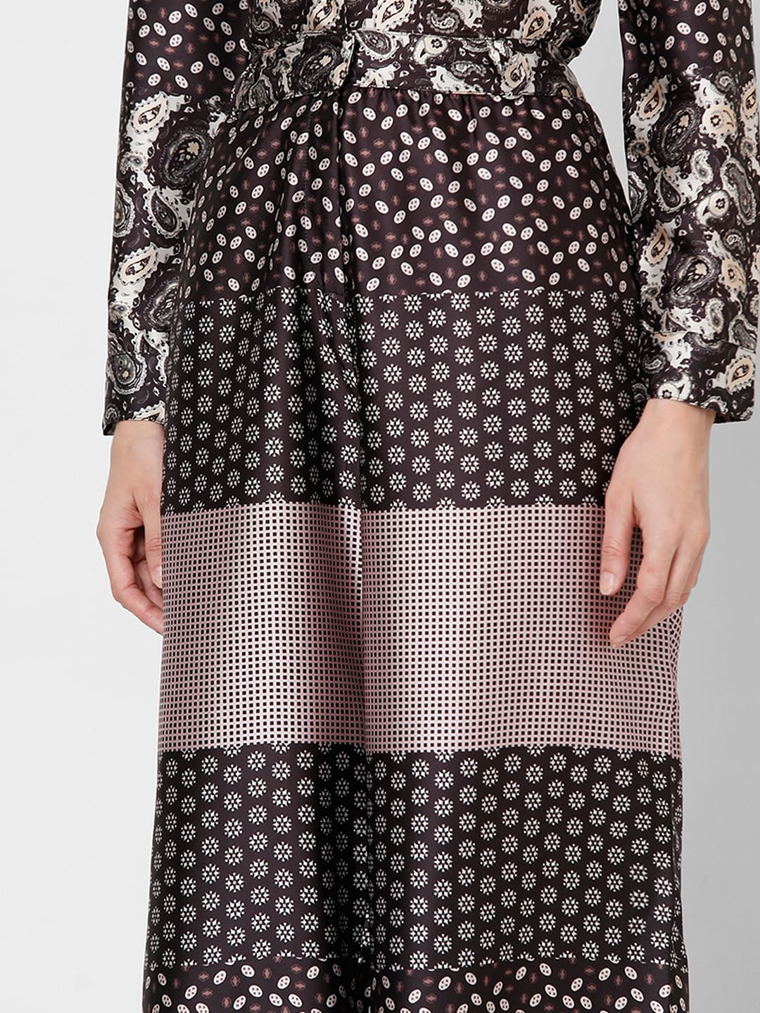 Dark Brown High Rise Printed Pants - Image 6