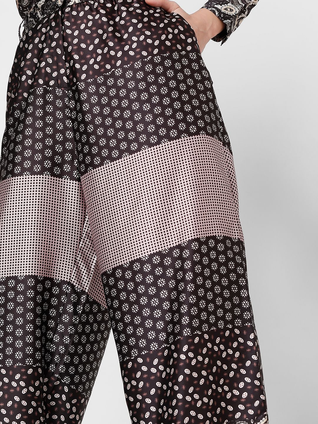 Dark Brown High Rise Printed Pants - Image 8