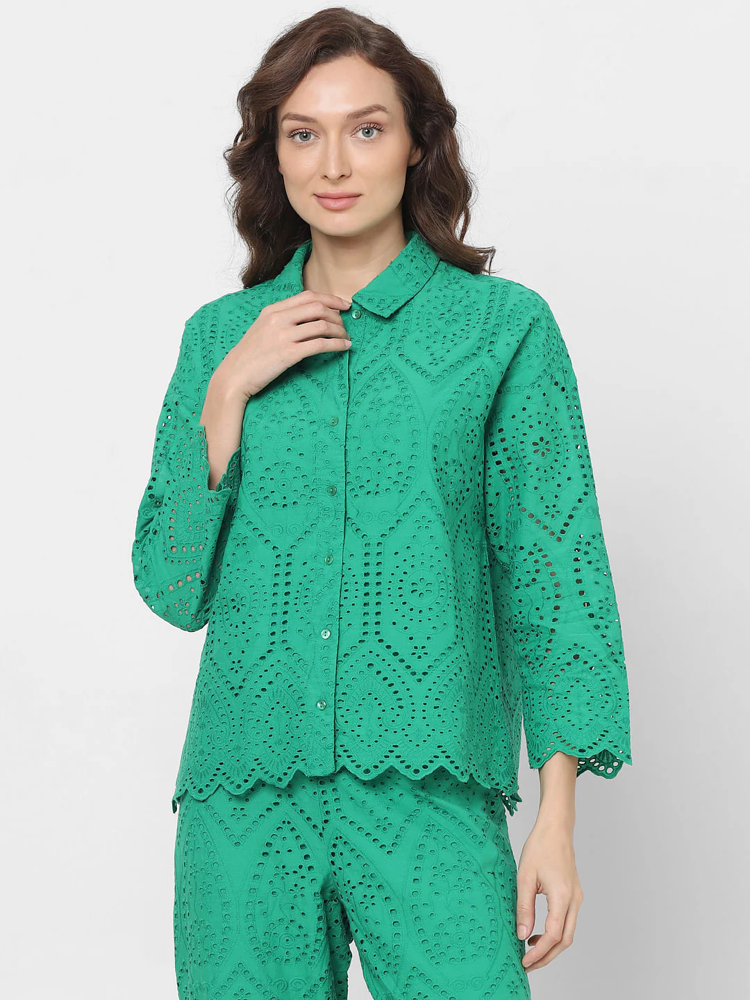 Green Schiffli Co-Ord Set Shirt - Image 2