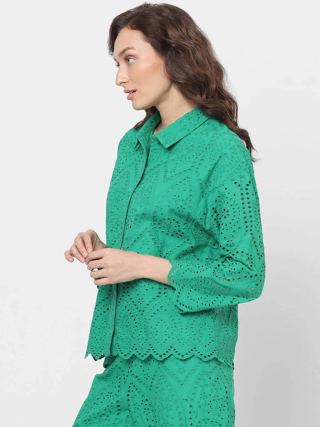 Green Schiffli Co-Ord Set Shirt - Image 3