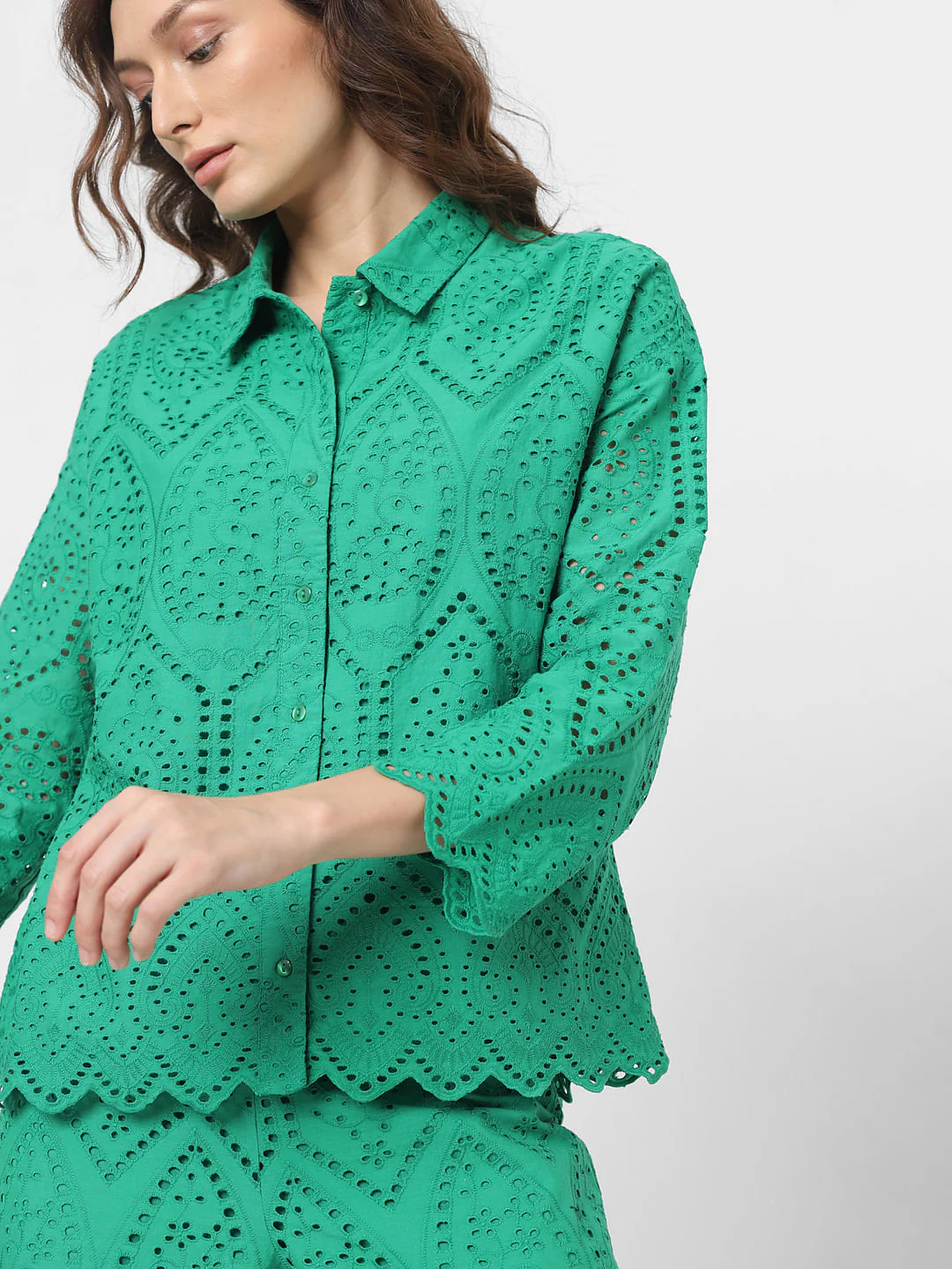 Green Schiffli Co-Ord Set Shirt - Image 8