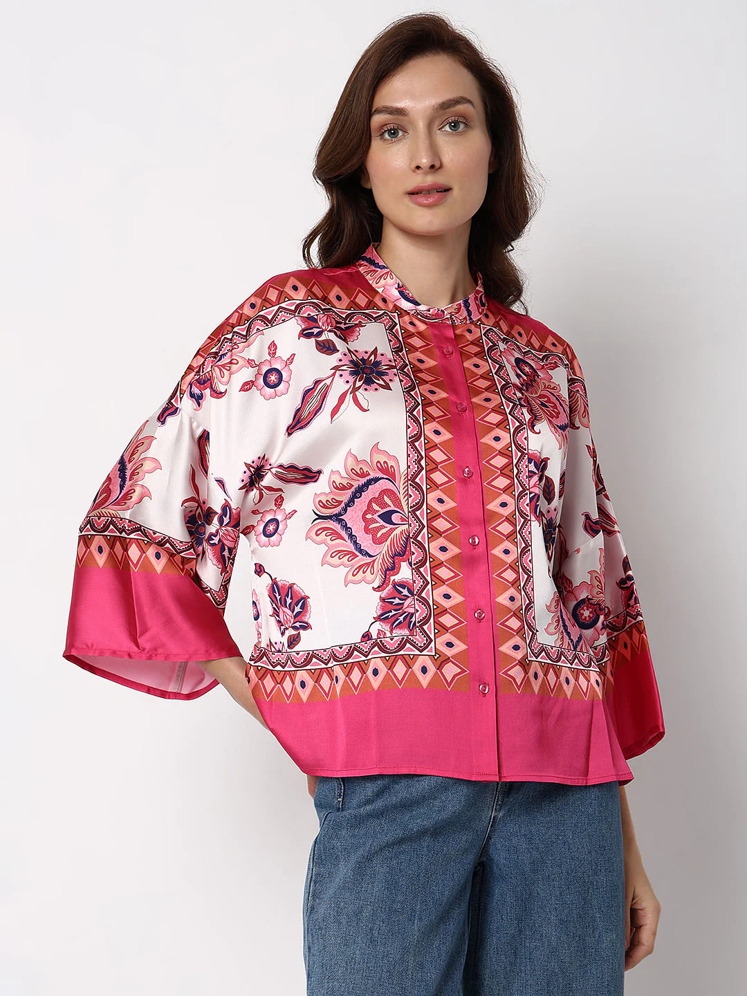Red Printed Flared Sleeves Top - Image 2
