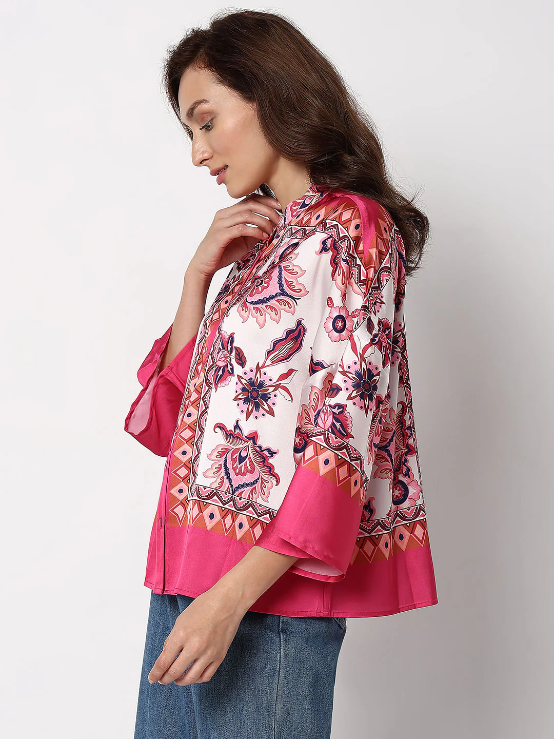 Red Printed Flared Sleeves Top - Image 3