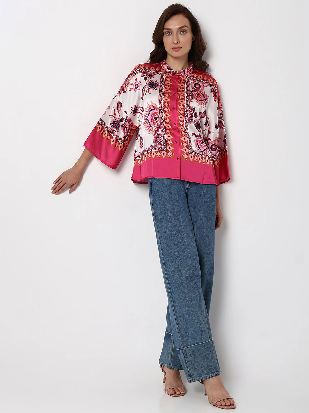 Red Printed Flared Sleeves Top - Image 5