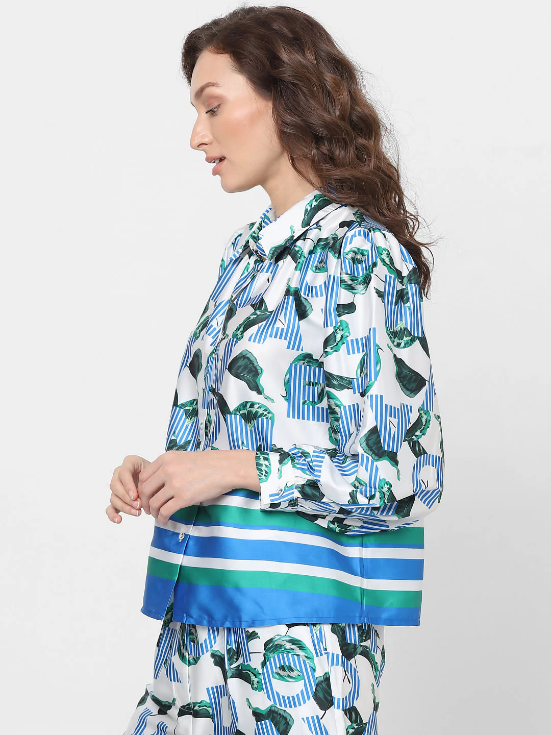 Blue Printed Co-Ord Set Shirt - Image 3