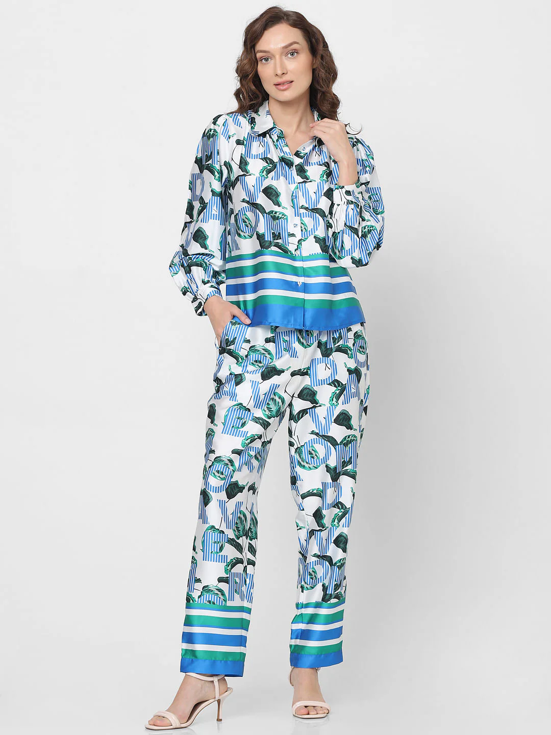 Blue Printed Co-Ord Set Shirt - Image 5