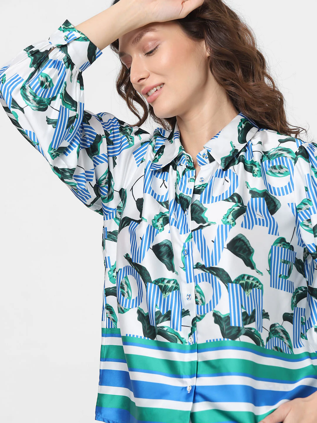 Blue Printed Co-Ord Set Shirt - Image 8