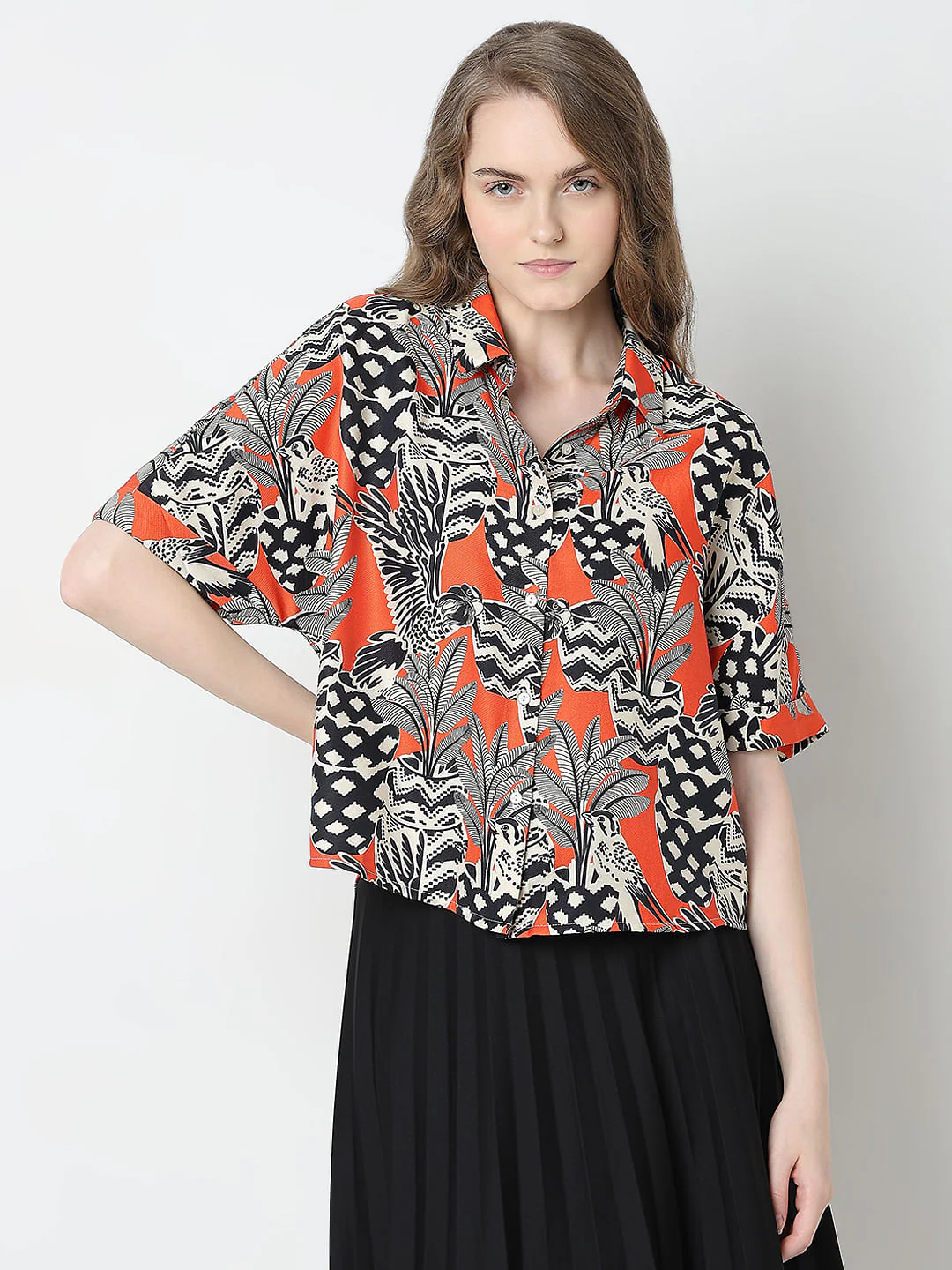 Orange Printed Relaxed Fit Shirt - Image 2