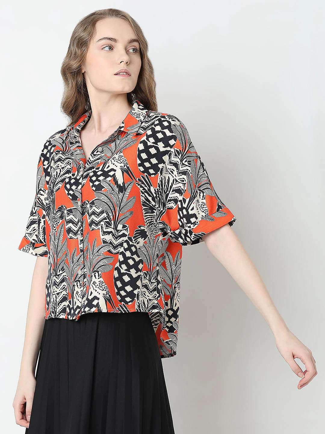 Orange Printed Relaxed Fit Shirt - Image 3