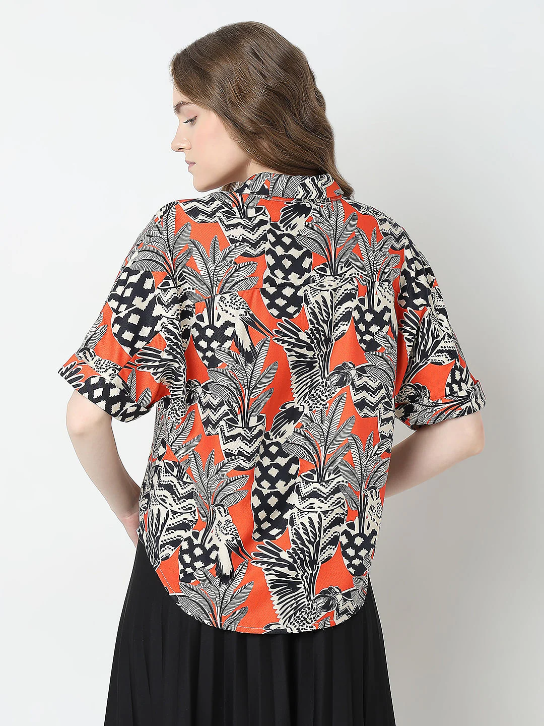 Orange Printed Relaxed Fit Shirt - Image 4