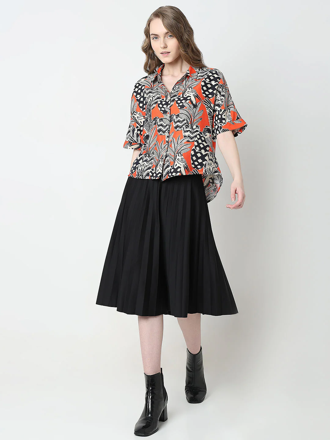 Orange Printed Relaxed Fit Shirt - Image 5