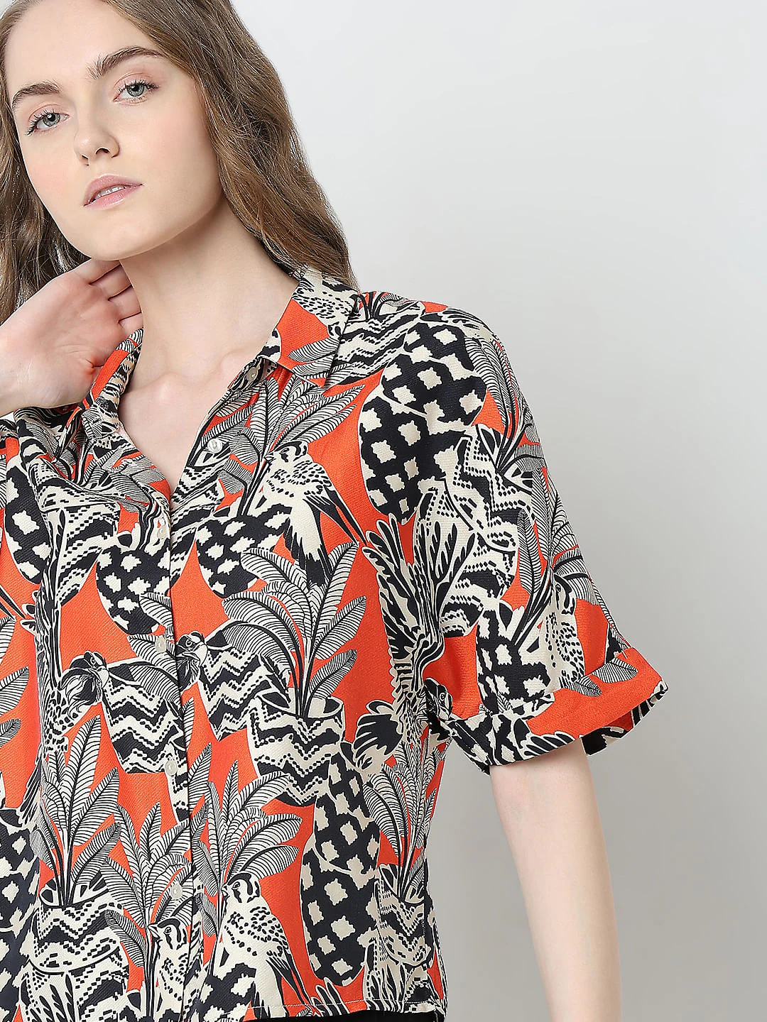 Orange Printed Relaxed Fit Shirt - Image 6