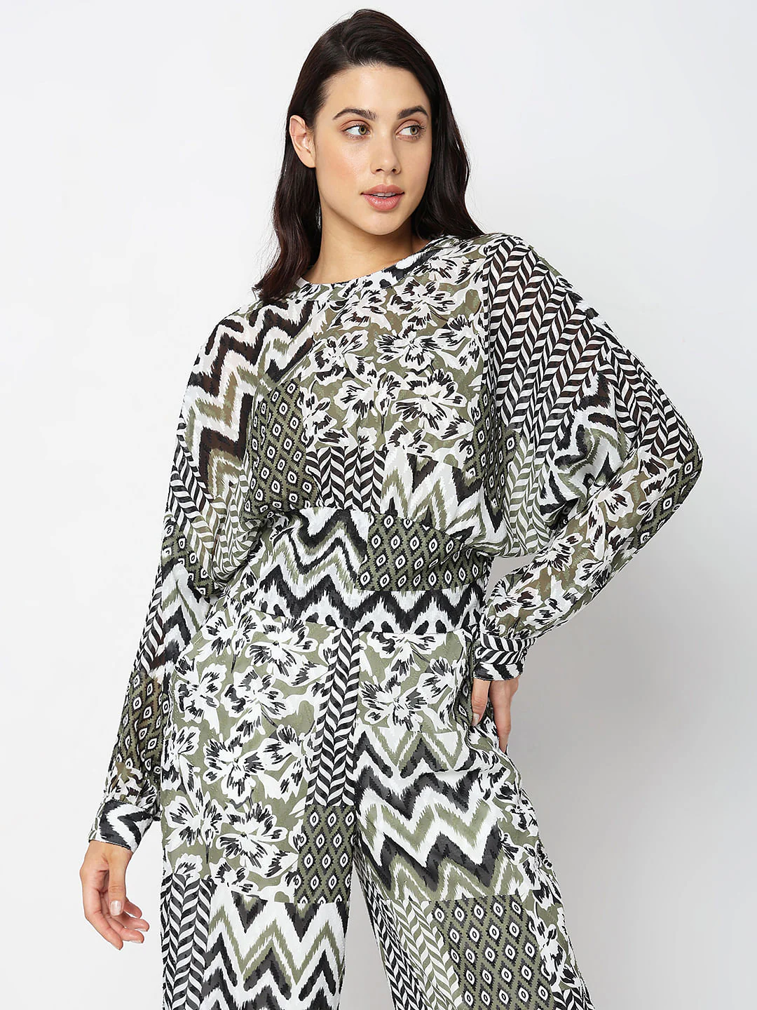 Green High Neck Printed Top - Image 2