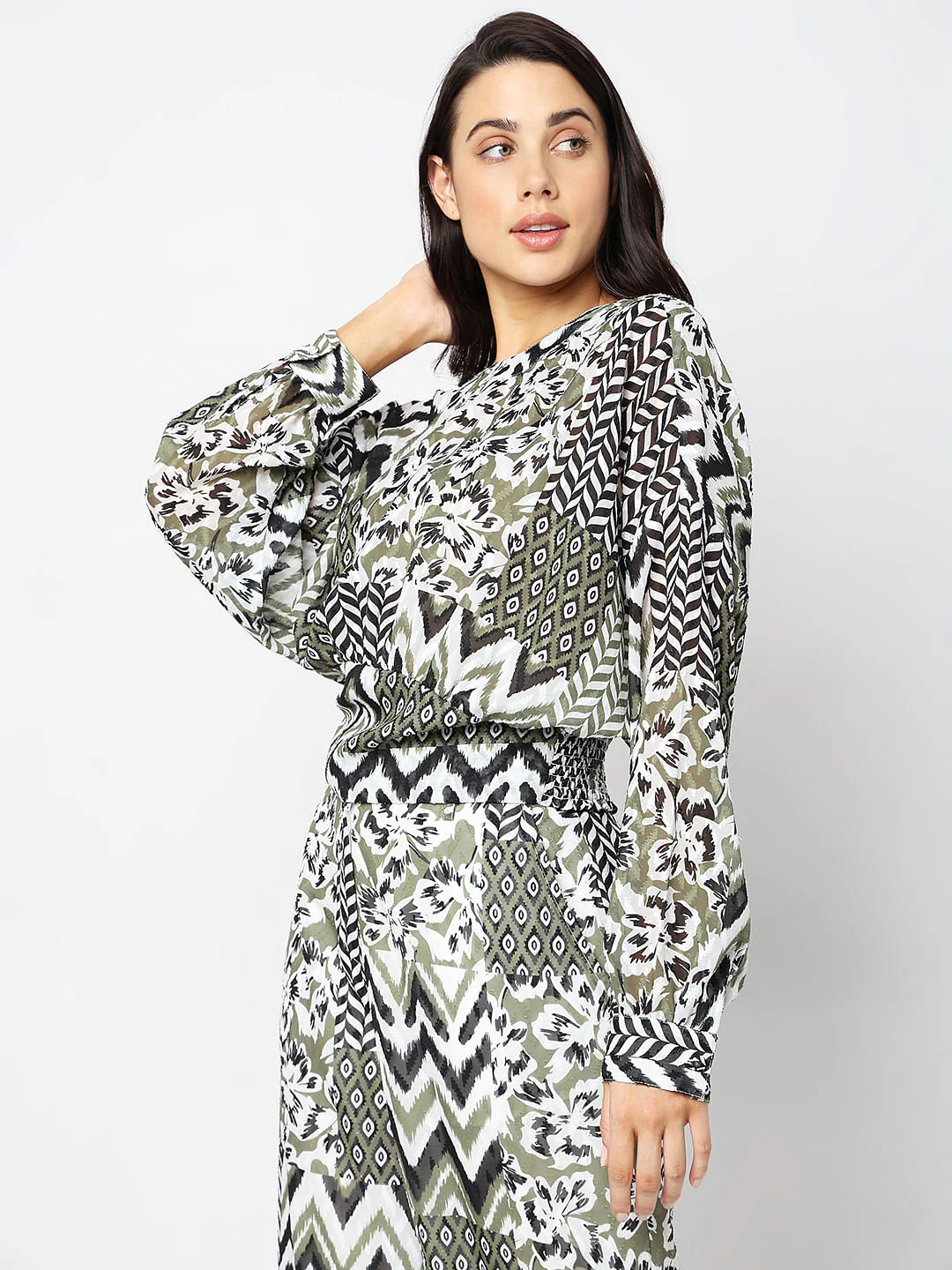 Green High Neck Printed Top - Image 3