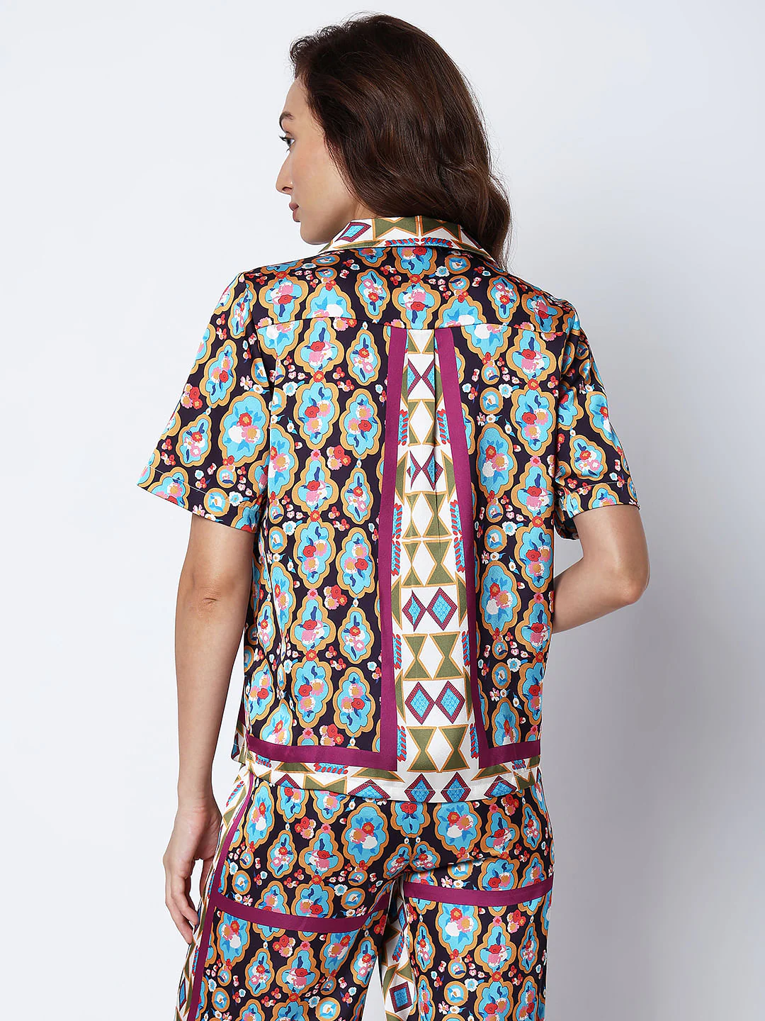 Purple Abstract Print Satin Shirt - Image 4