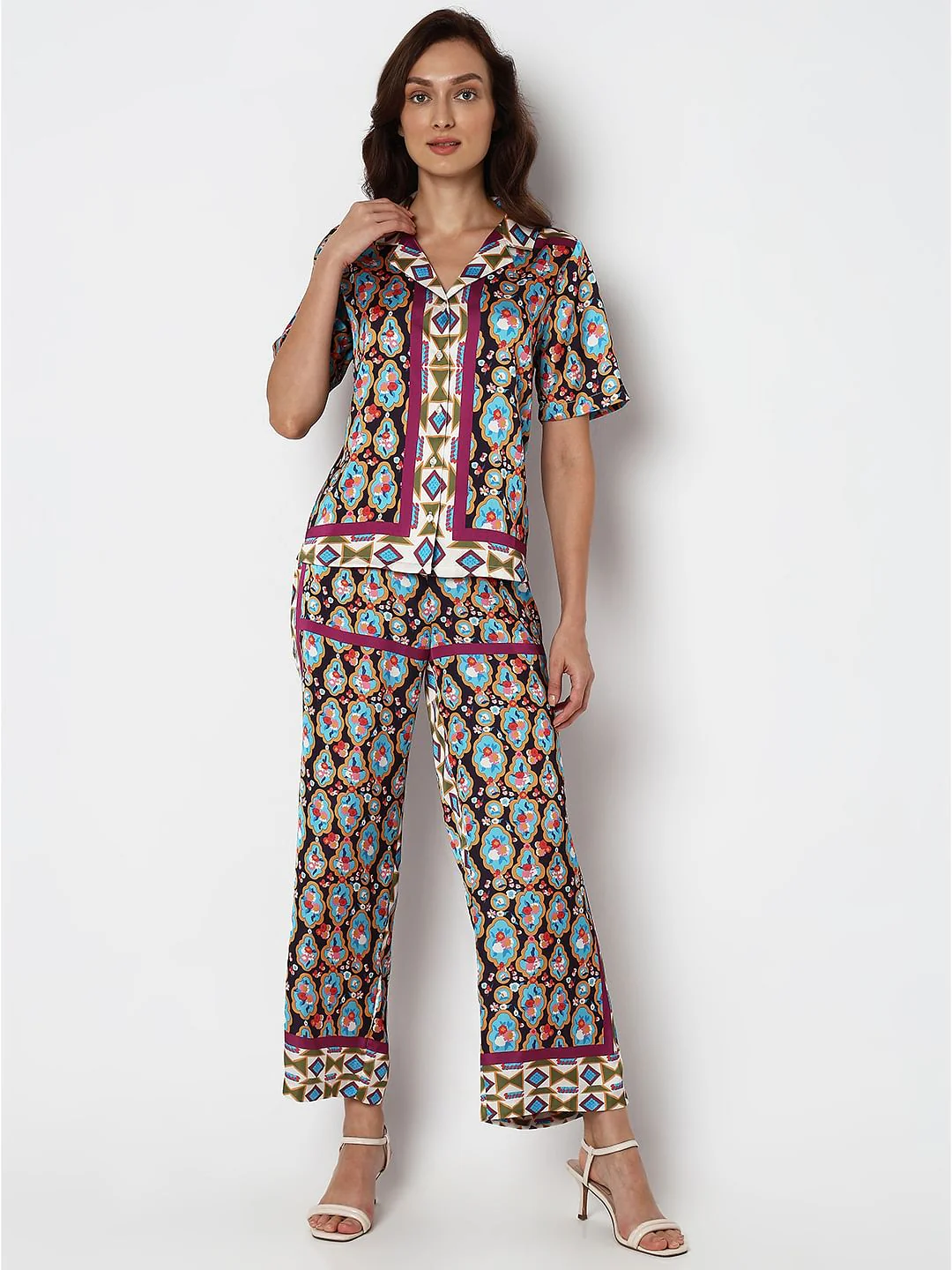 Purple Abstract Print Satin Shirt - Image 5