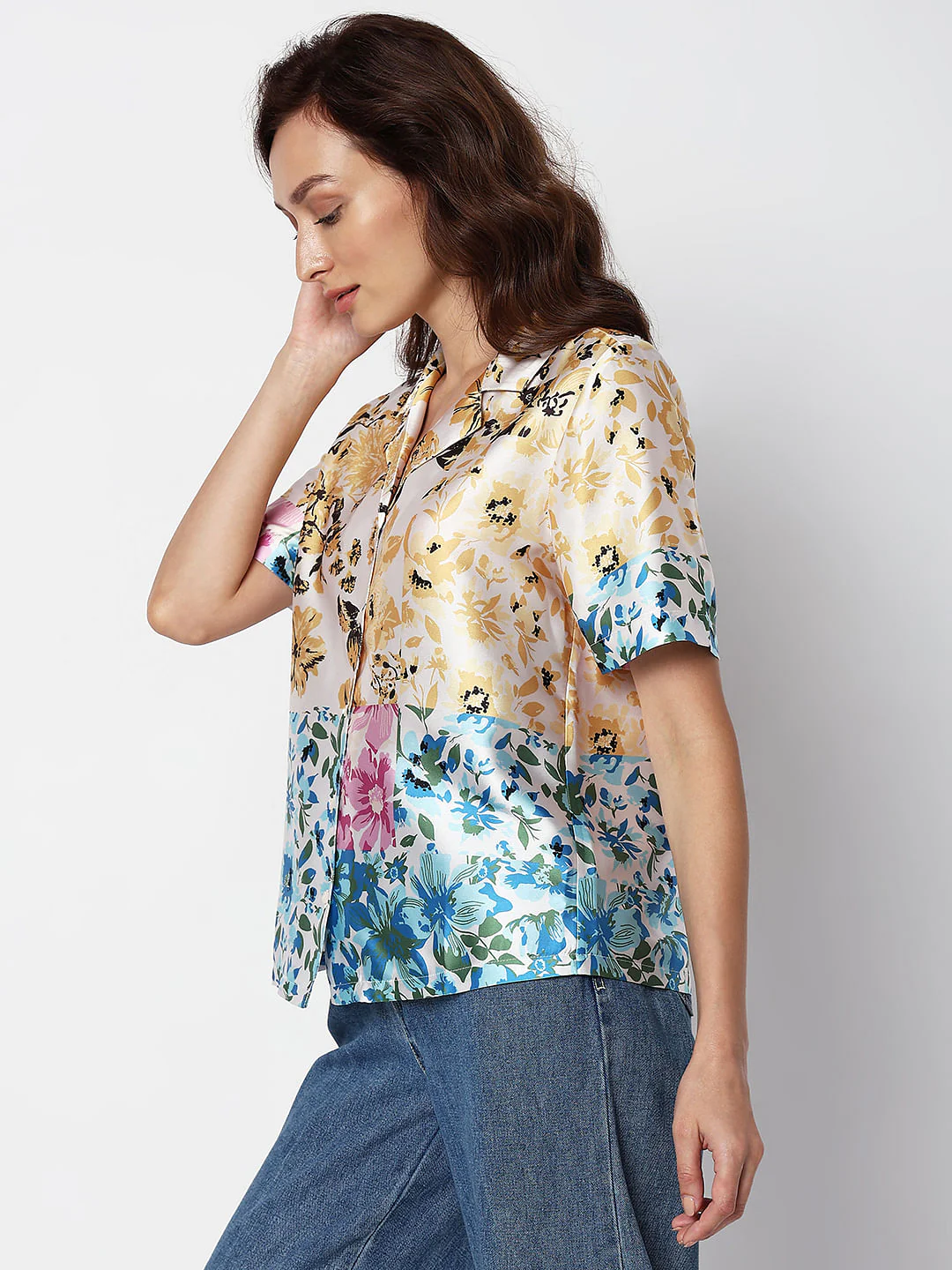 Multi-Colour Floral Satin Shirt - Image 3