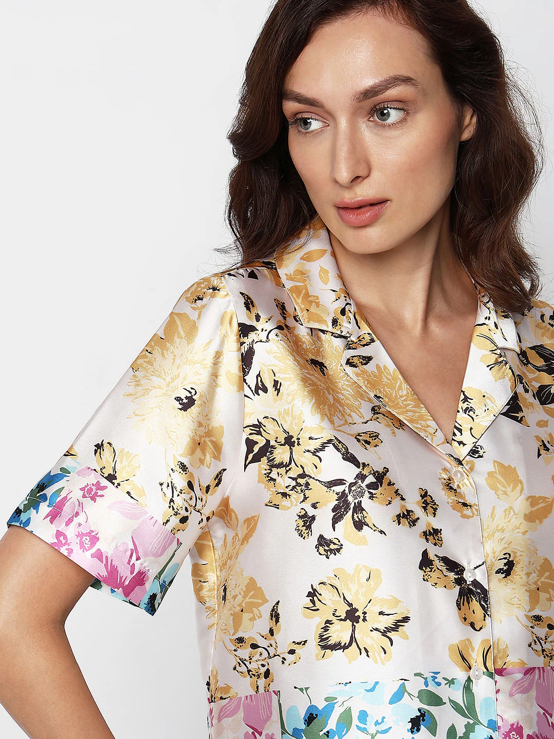 Multi-Colour Floral Satin Shirt - Image 6