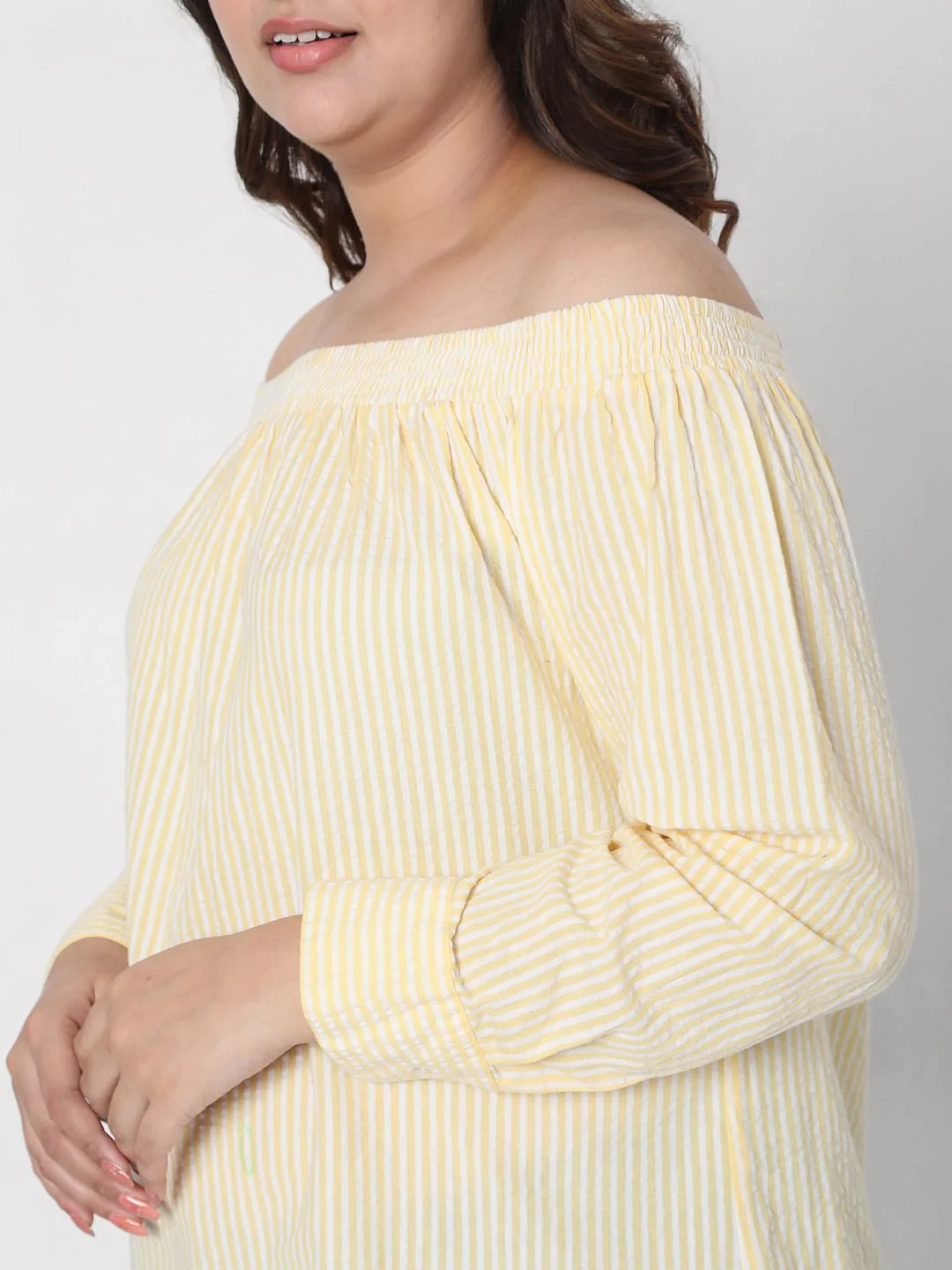 Curve Yellow Off Shoulder Striped Top - Image 6